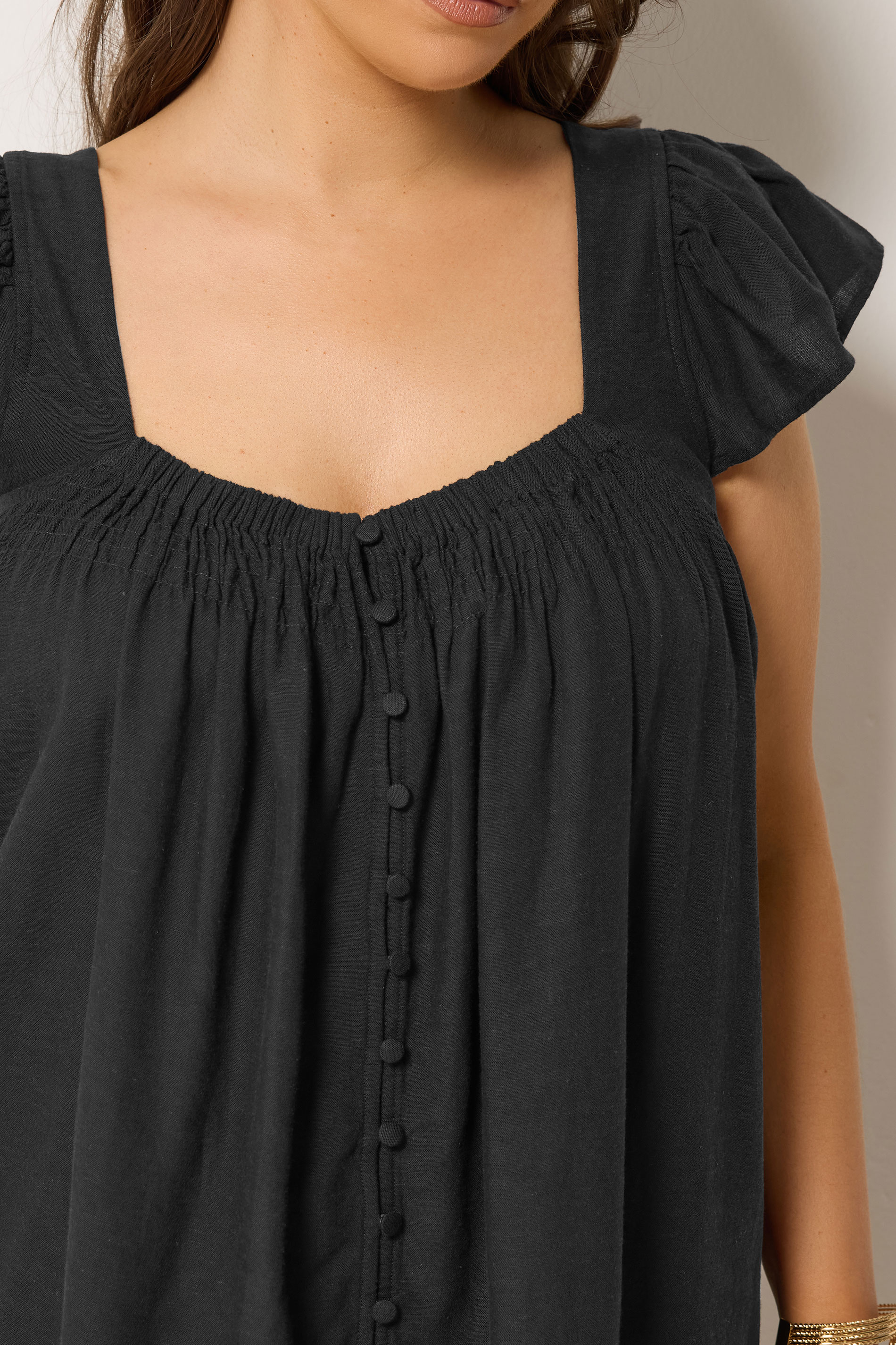 YOURS Plus Size Black Linen Cap Sleeve Top | Yours Clothing 4