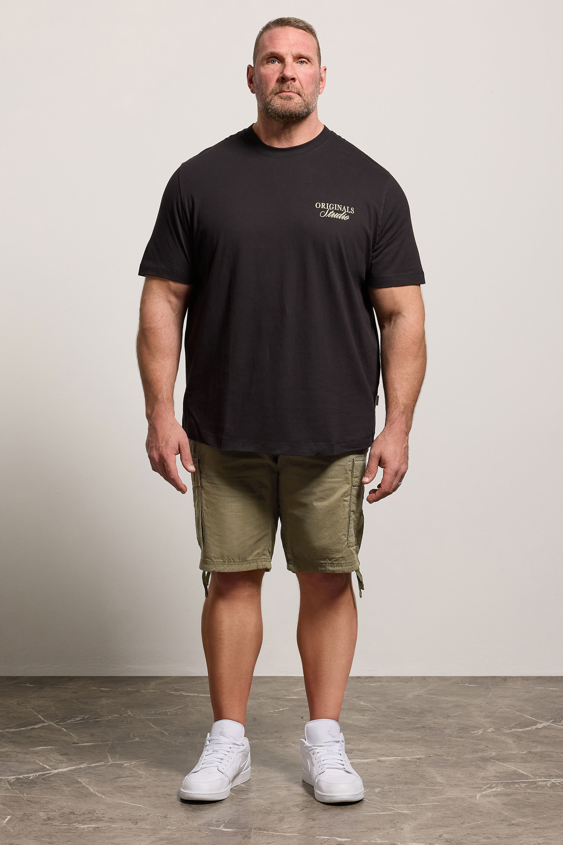 JACK & JONES Big & Tall Olive Green Mid Rise Cargo Shorts | BadRhino 1