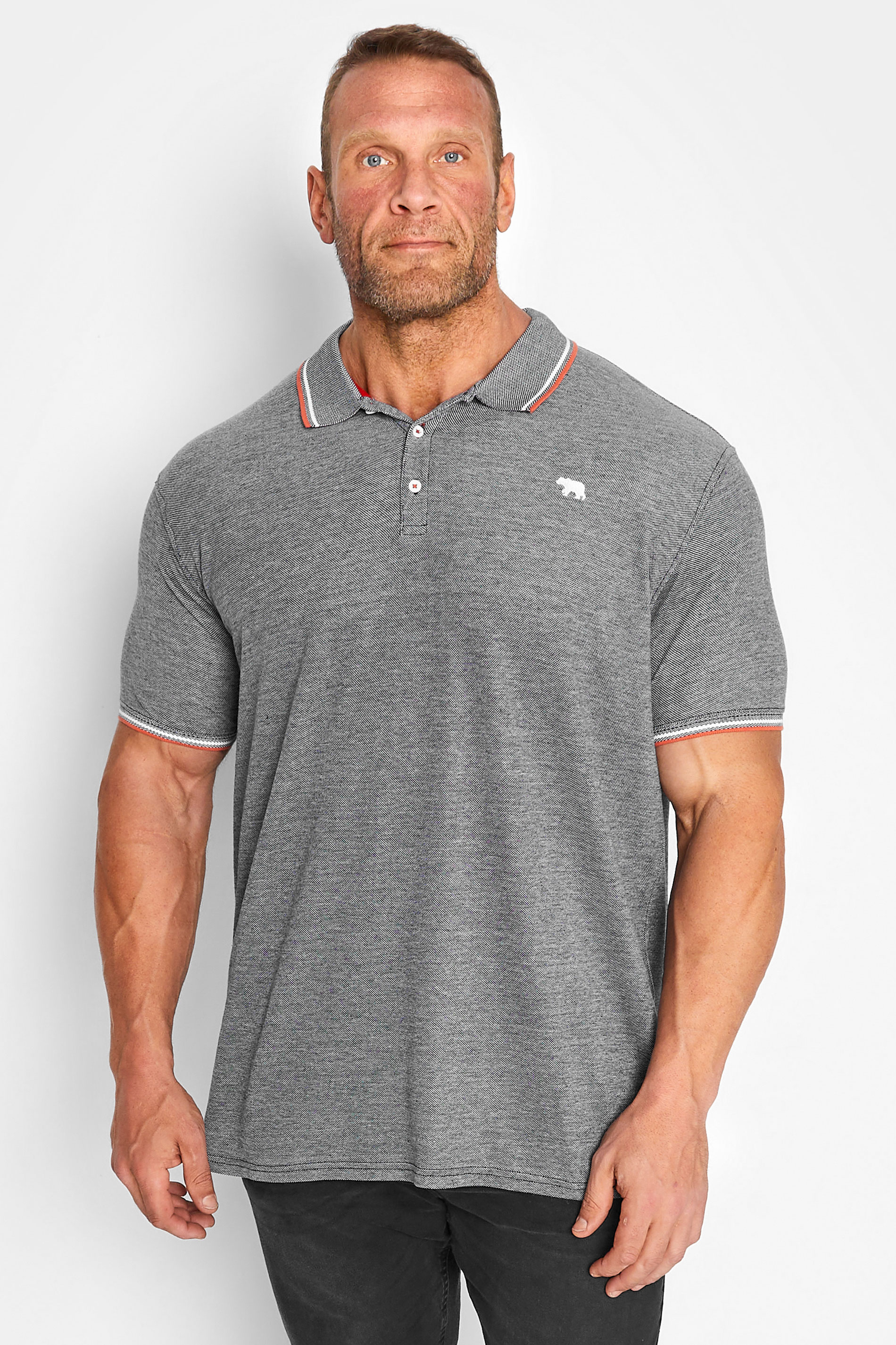 D555 Big & Tall Grey Tipped Polo Shirt 1