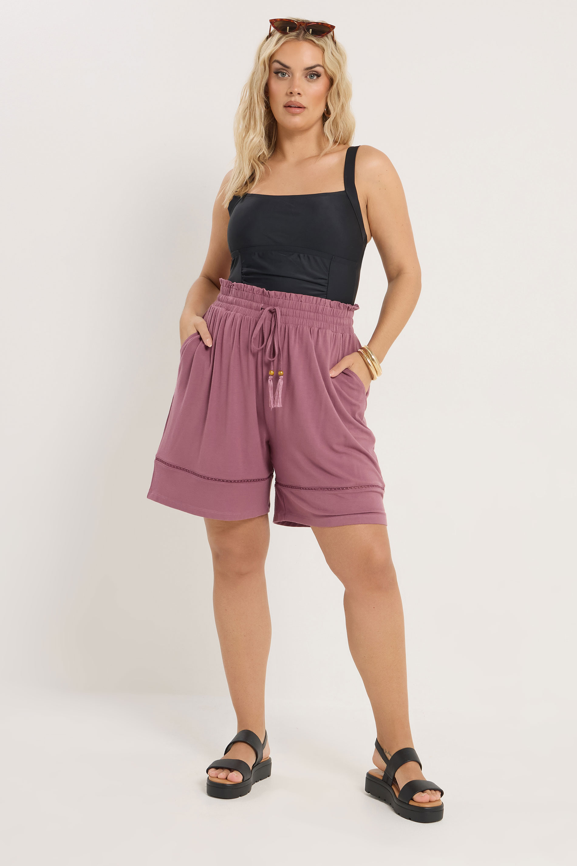 YOURS Plus Size Pink Ladder Insert Shorts | Yours Clothing 2