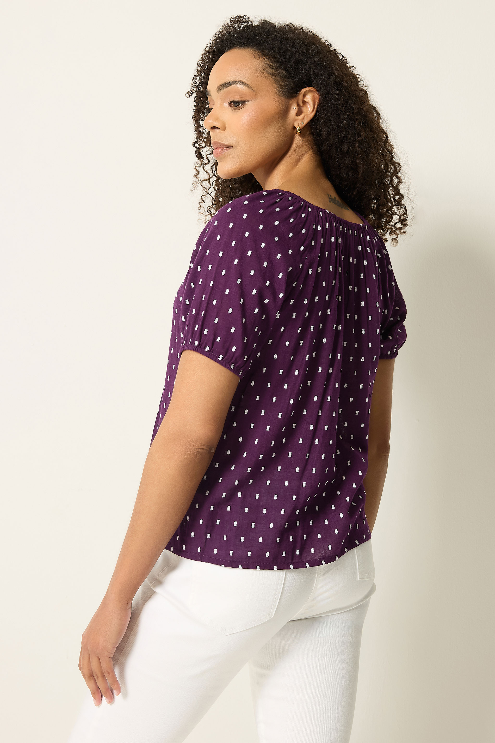 M&Co Berry Purple Dobby Short Sleeve Blouse | M&Co 2