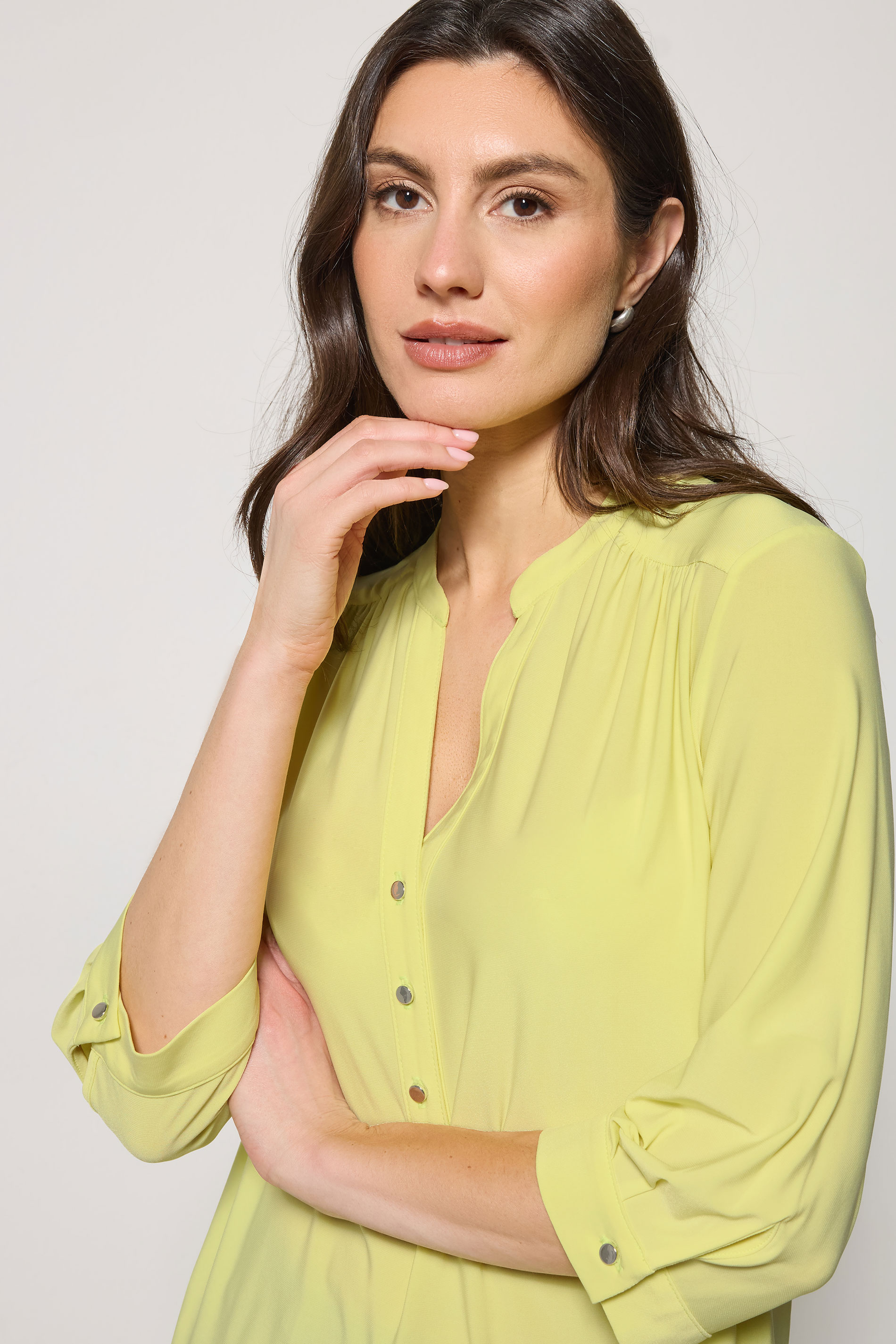 M&Co Yellow Half Placket Collarless Shirt | M&Co 4