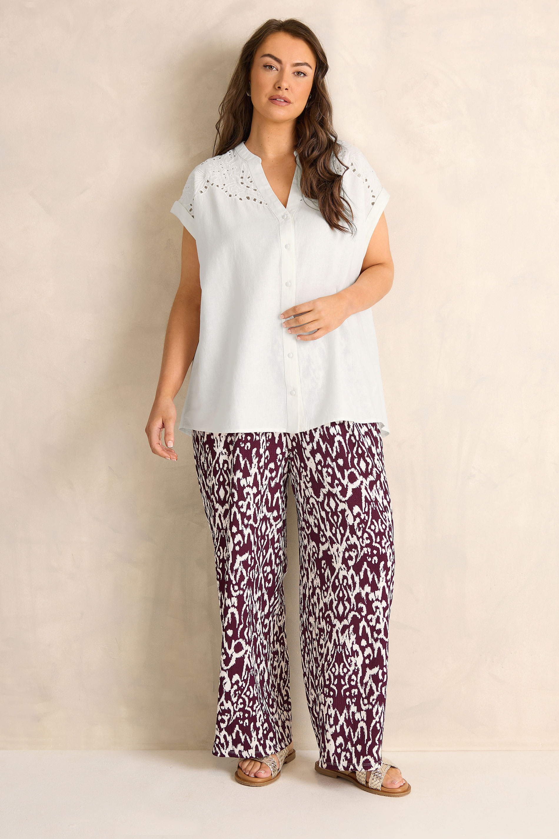 EVANS Plus Size White Embroidered Shoulder Linen Blend Shirt | Evans 1
