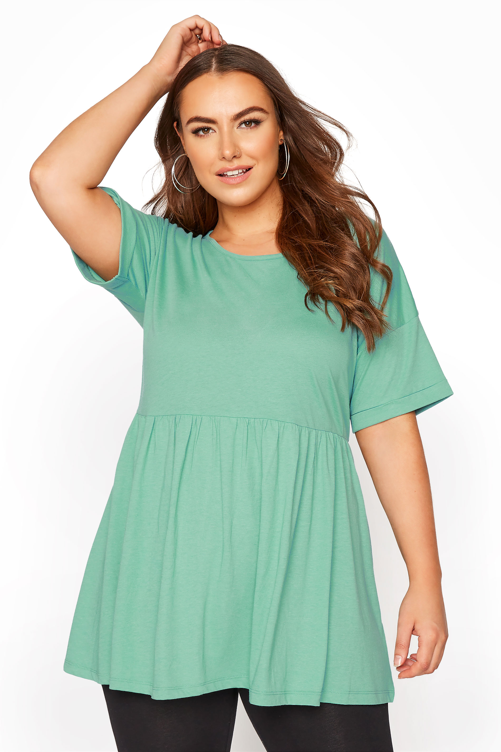 Plus Size Green Peplum Drop Shoulder Top | Yours Clothing 1