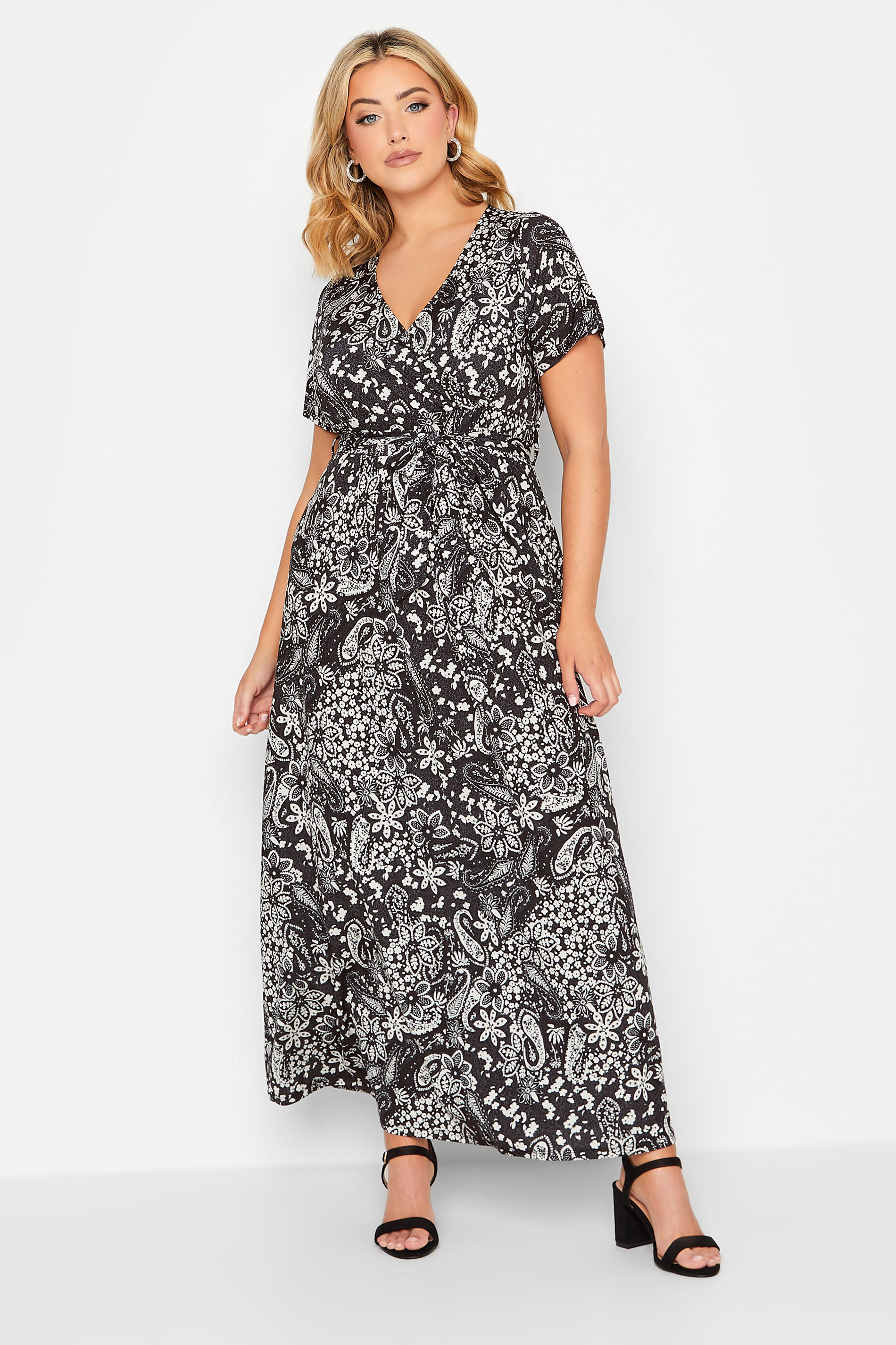 YOURS Plus Size Black Paisley Print Wrap Maxi Dress | Yours Clothing 1