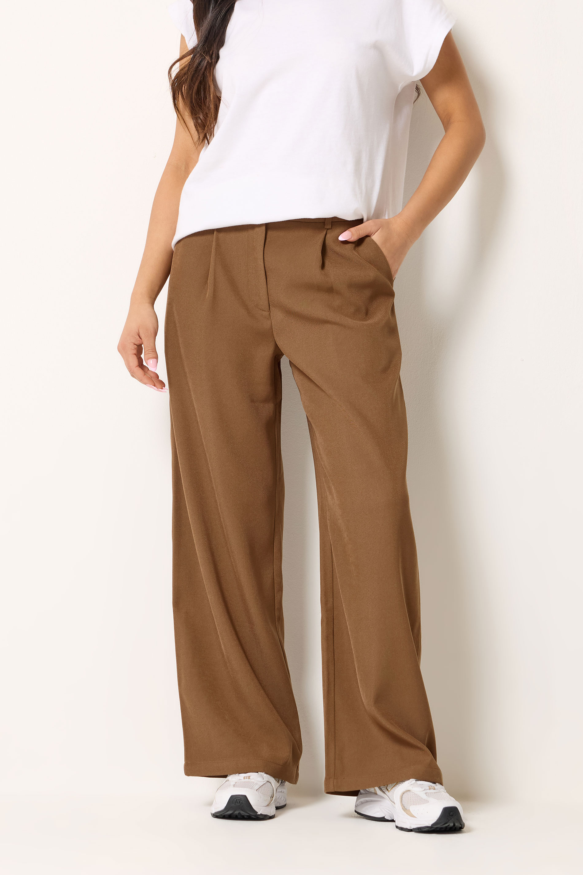 PixieGirl Petite Women's Brown Formal Wide Leg Trousers | PixieGirl 1