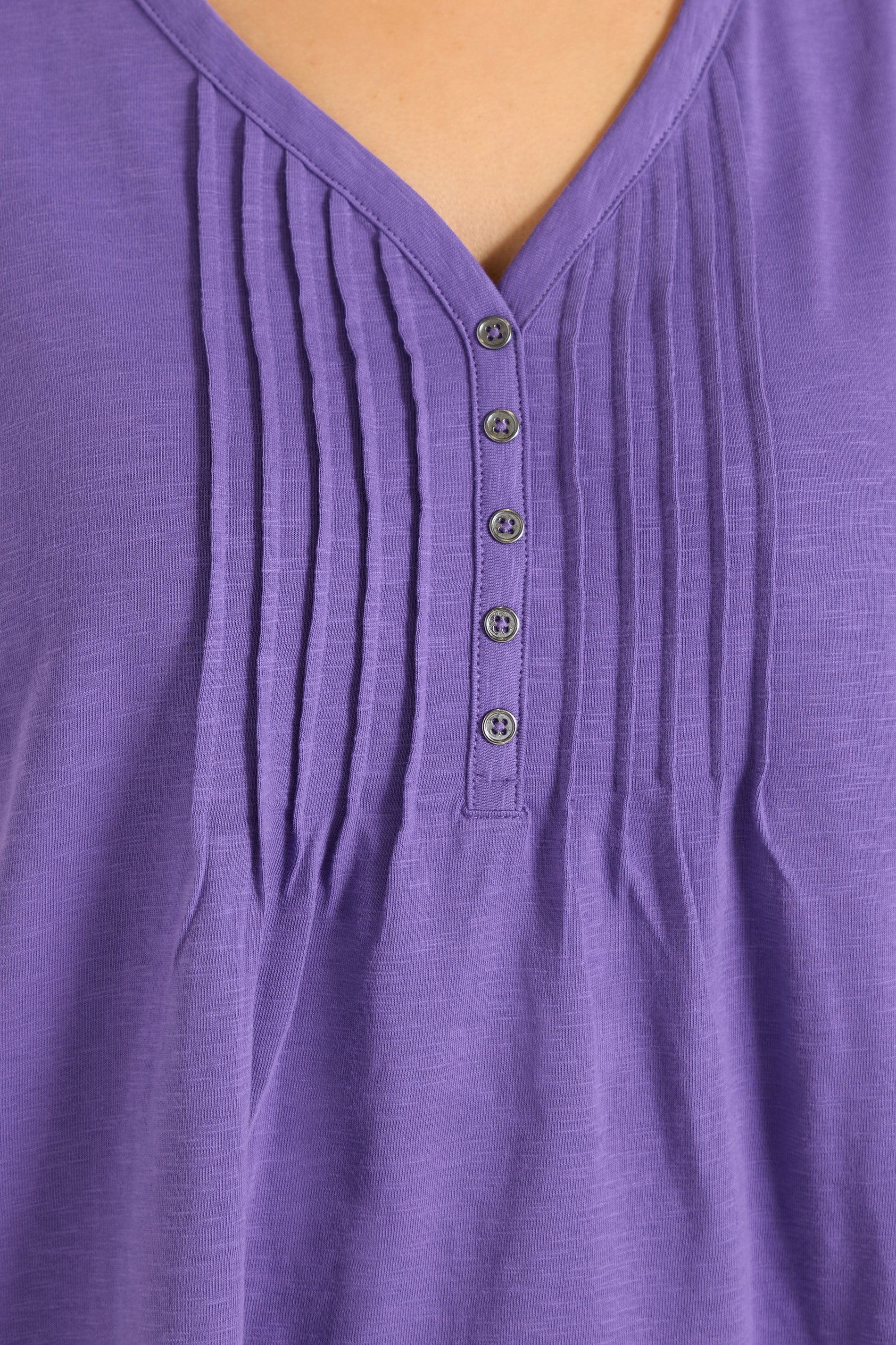 EVANS Plus Size Purple Cotton Henley Vest Top | Evans 4