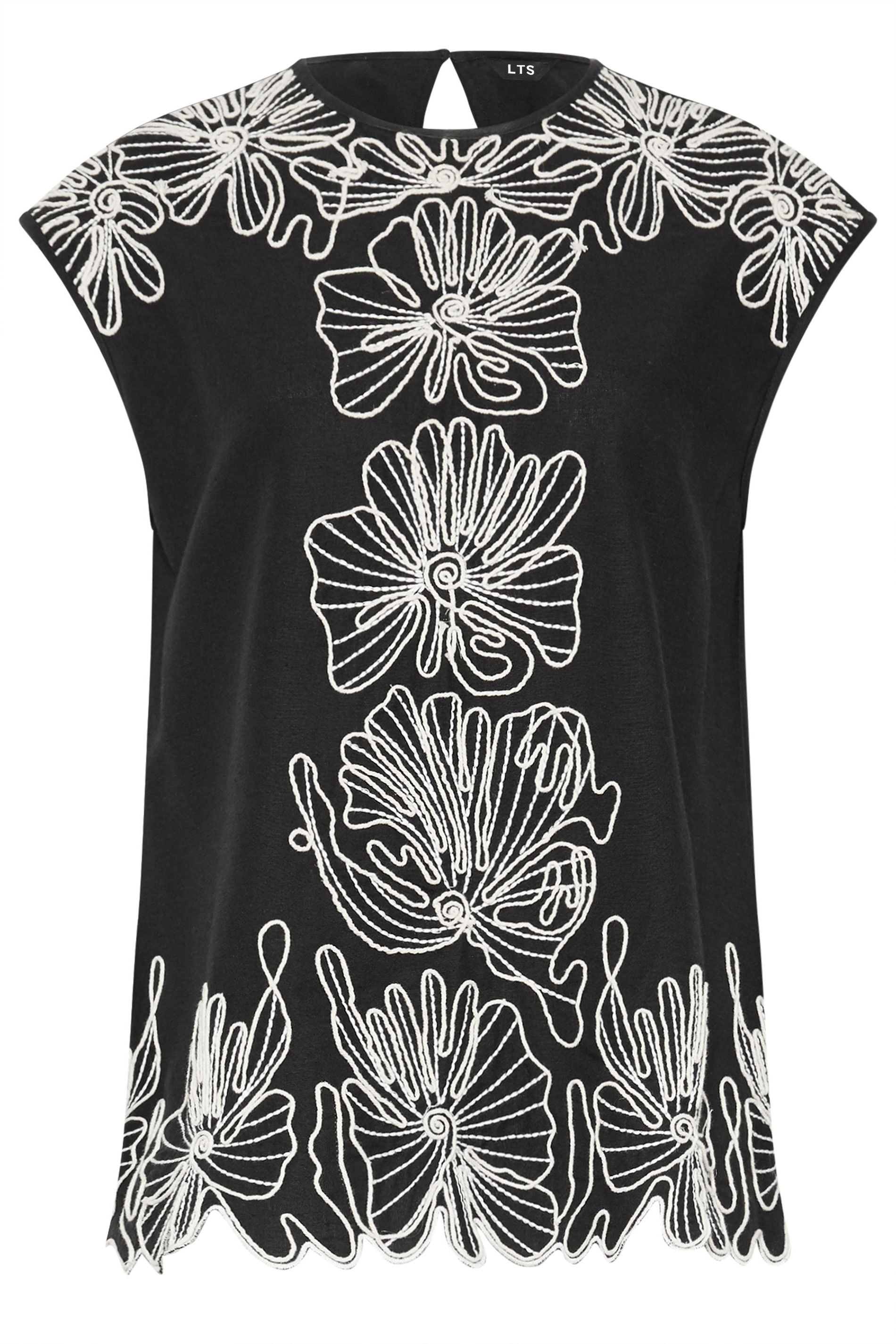 LTS Tall Women's Black Floral Embroidered Linen Top | Long Tall Sally 6