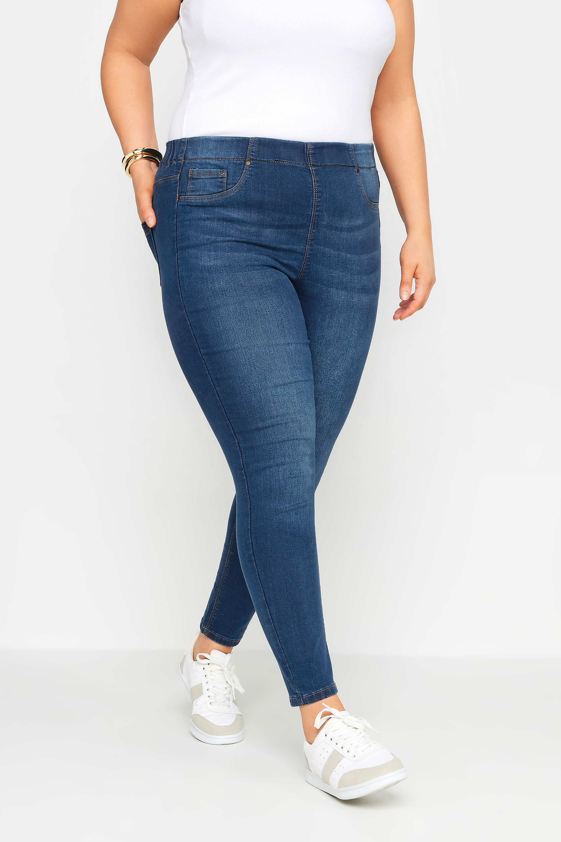 YOURS FOR GOOD Mid Blue Pull On JENNY Jeggings | Yours Clothing 1