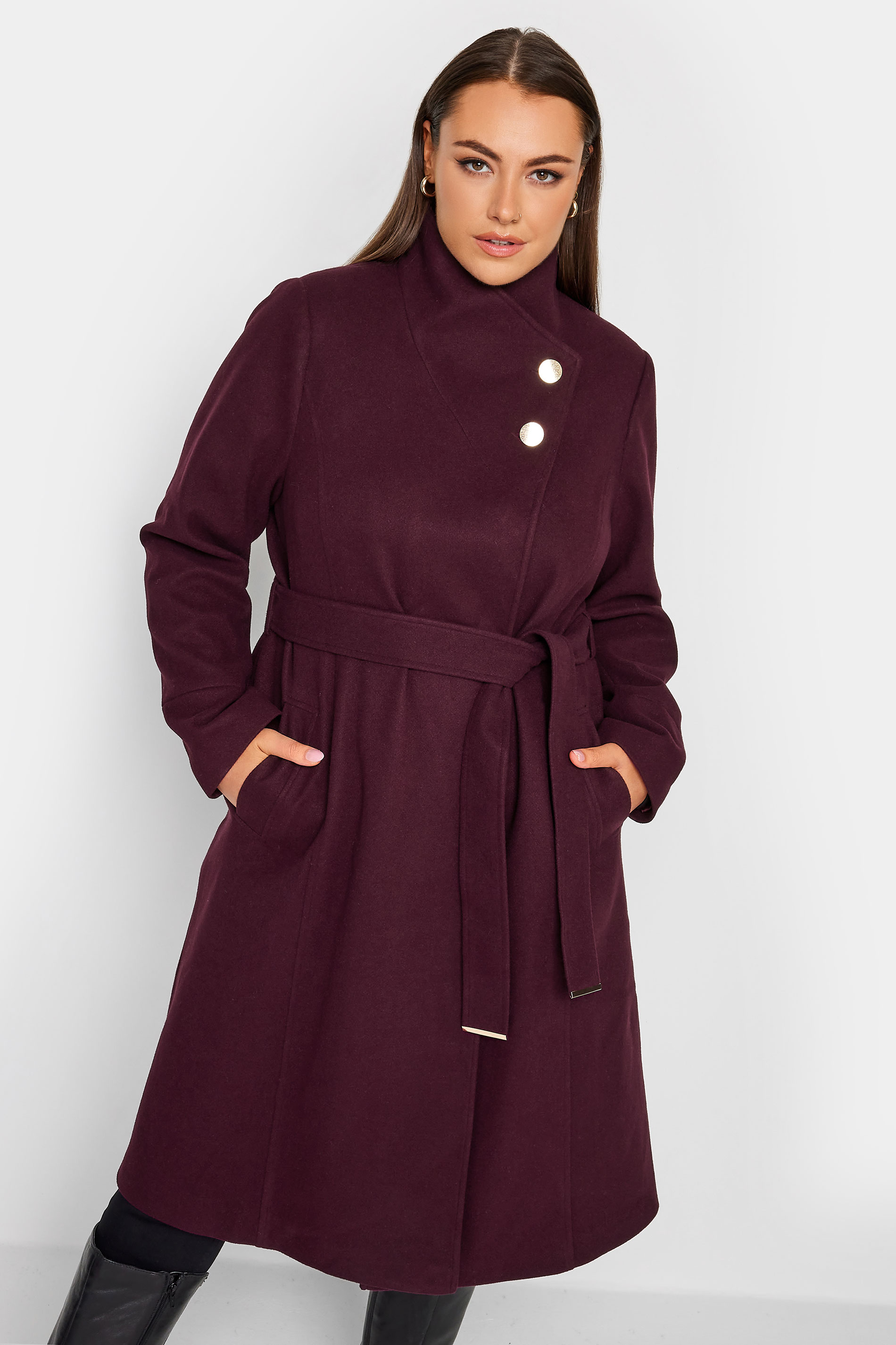 YOURS Curve Plus Size Berry Red Belted Military Coat | Yours Clothing  1