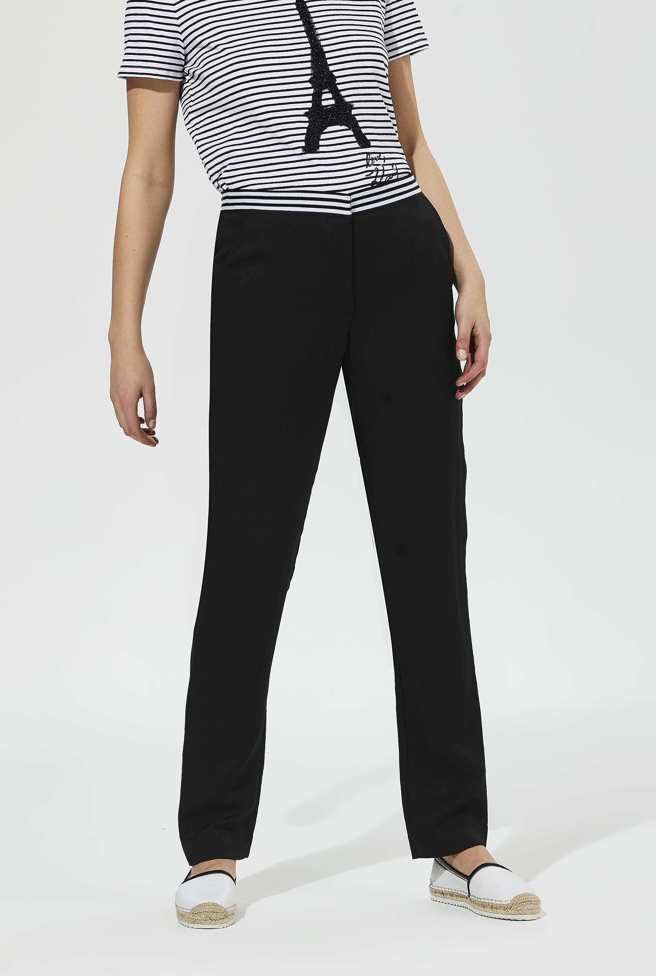 Karl Lagerfeld Paris Stripe Waistband Black Trousers | Long Tall Sally