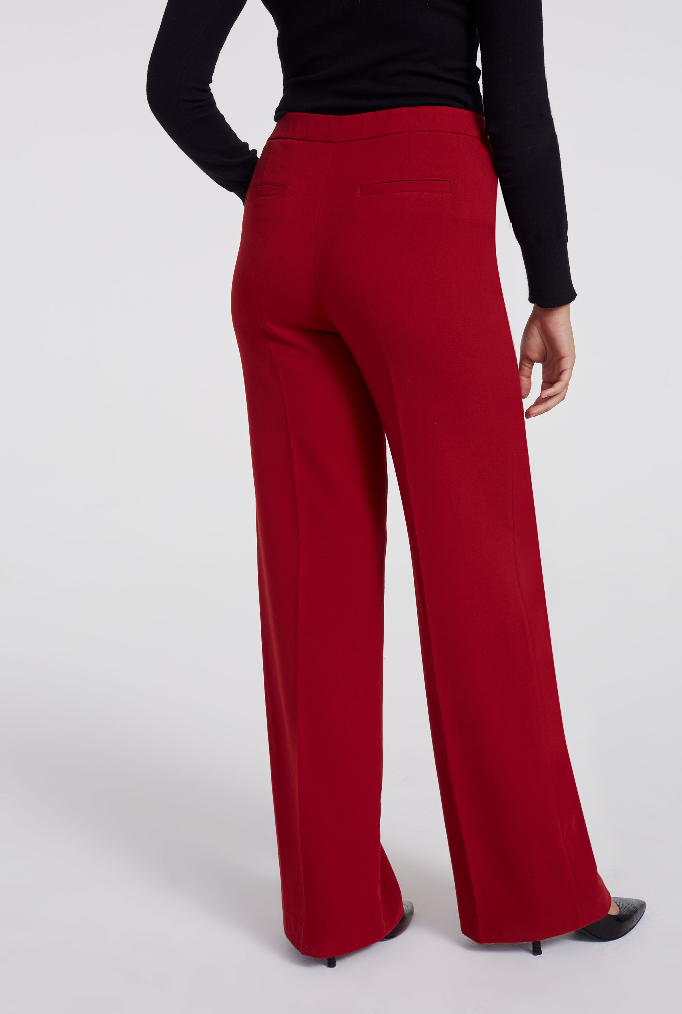 Red Double Faced Wide Leg Trousers | Long Tall Sally