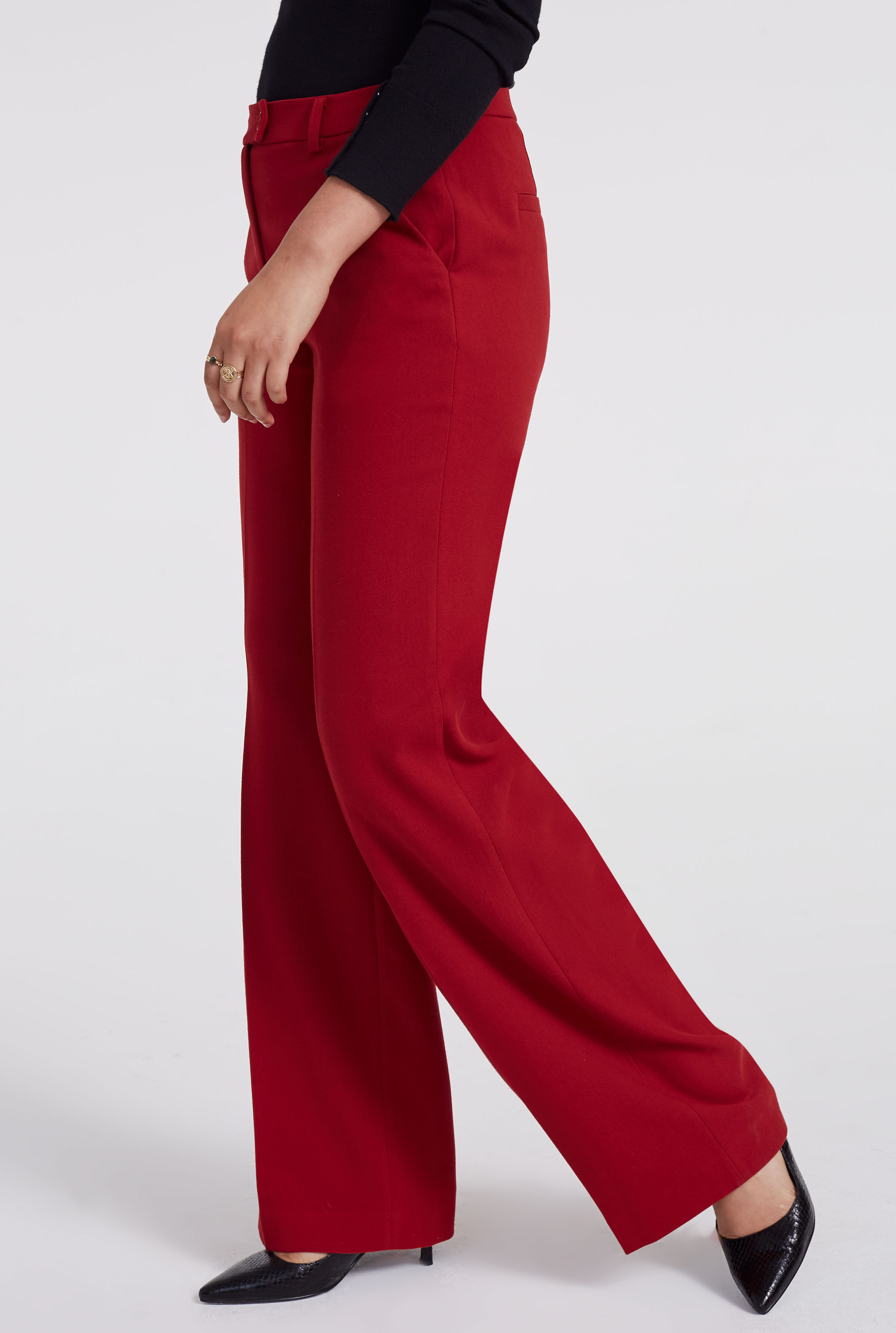 Red Double Faced Wide Leg Trousers | Long Tall Sally