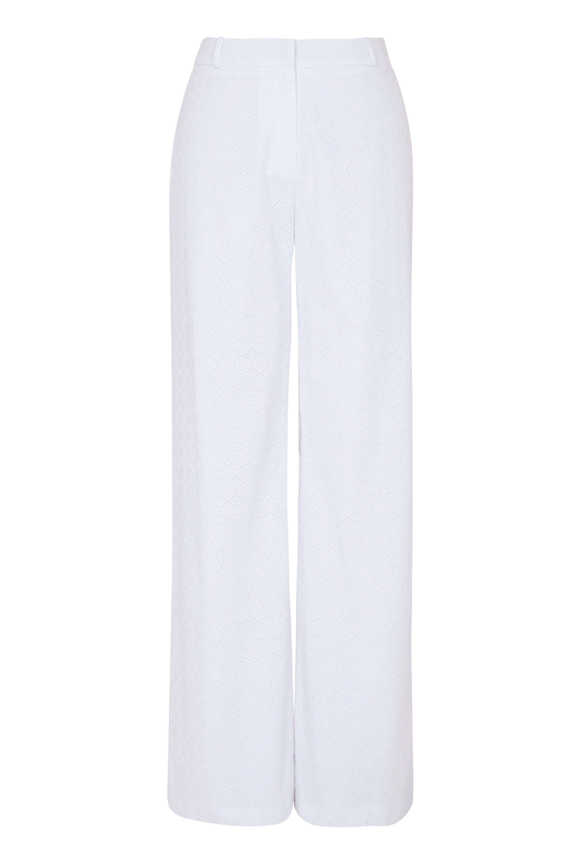 White Broderie Anglaise Wide Leg Trousers | Long Tall Sally