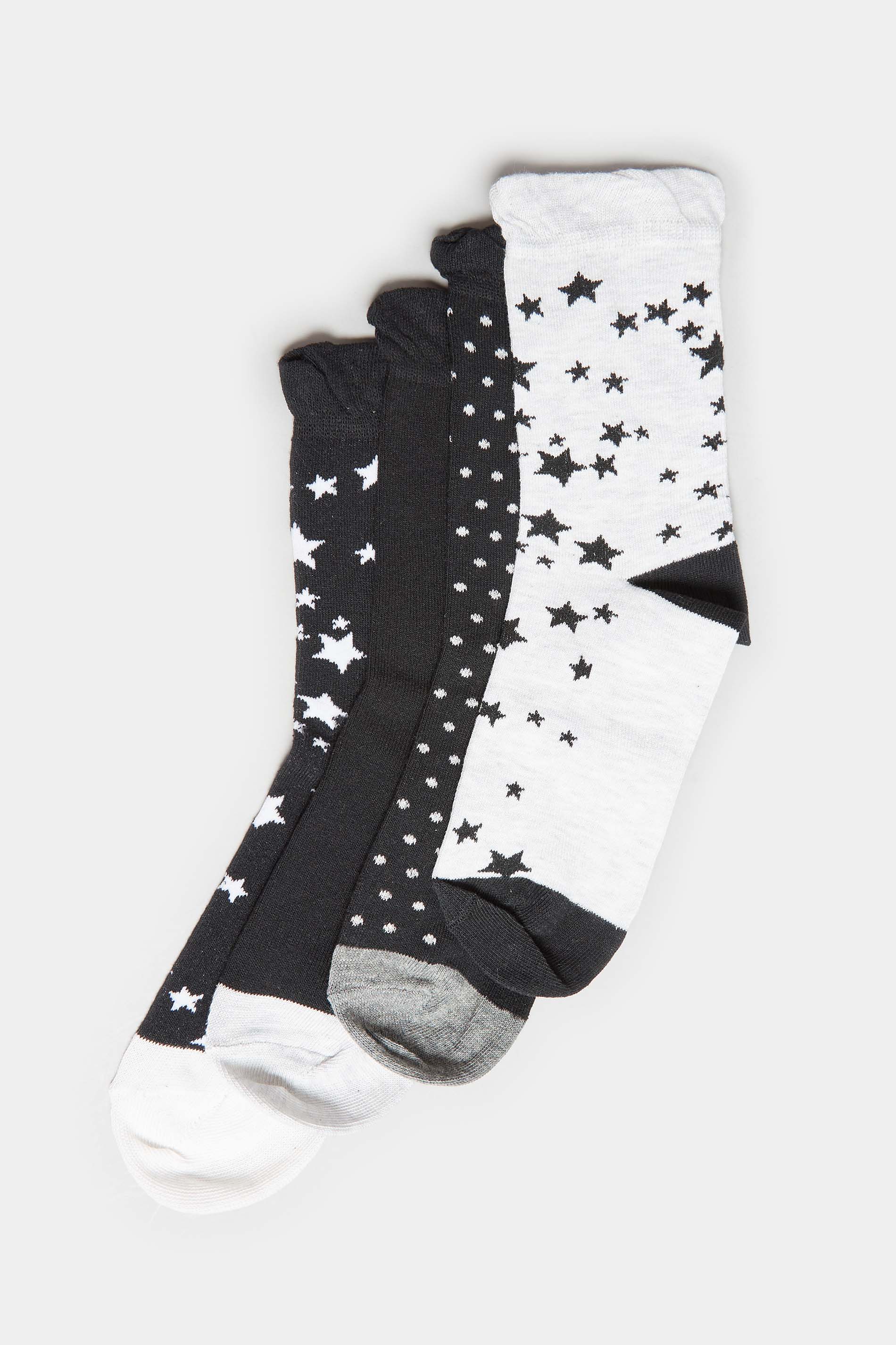 4 PACK Black & White Star Print Ankle Socks | Yours Clothing 3