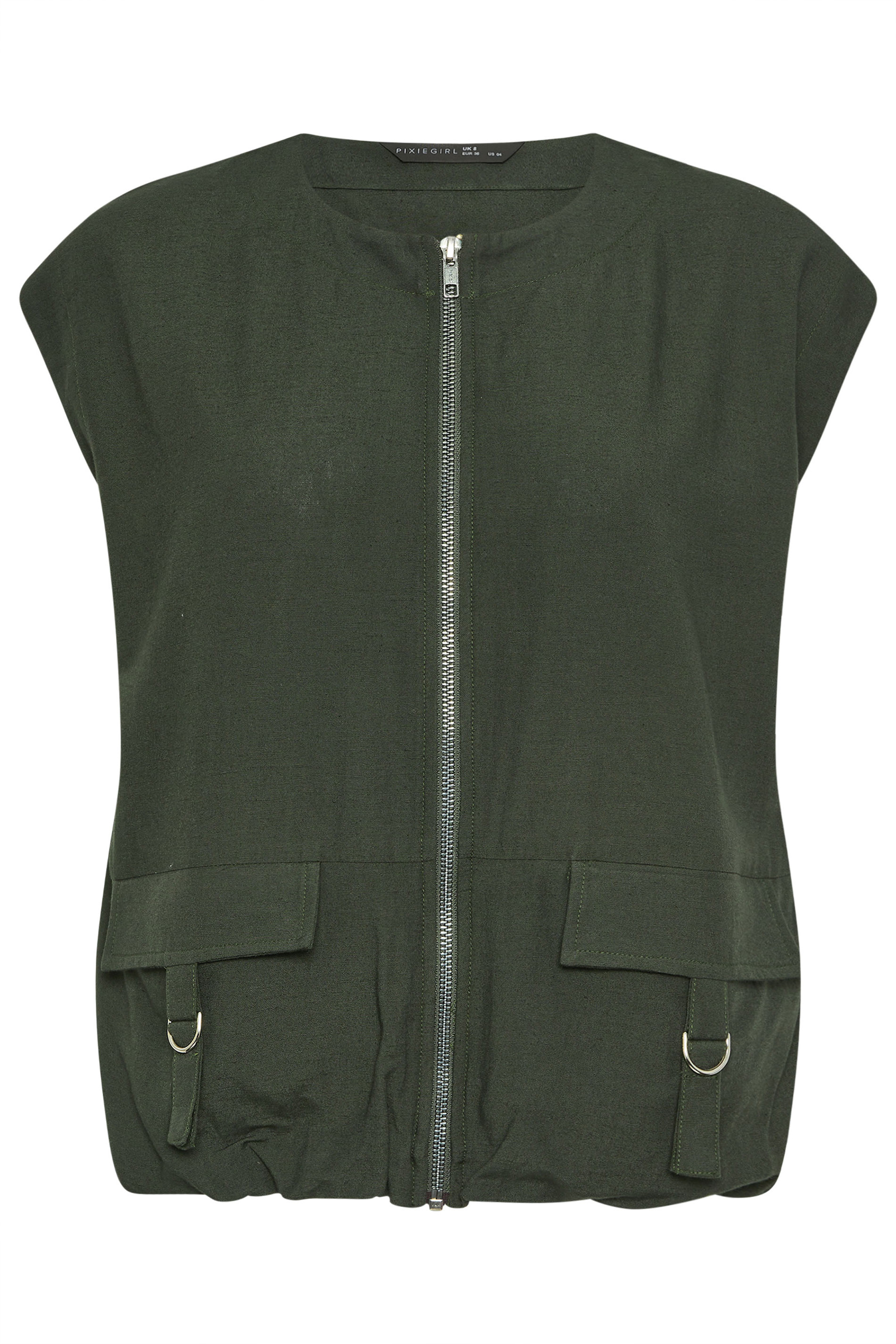 PixieGirl Petite Women's Khaki Green Cotton Gilet | PixieGirl 5