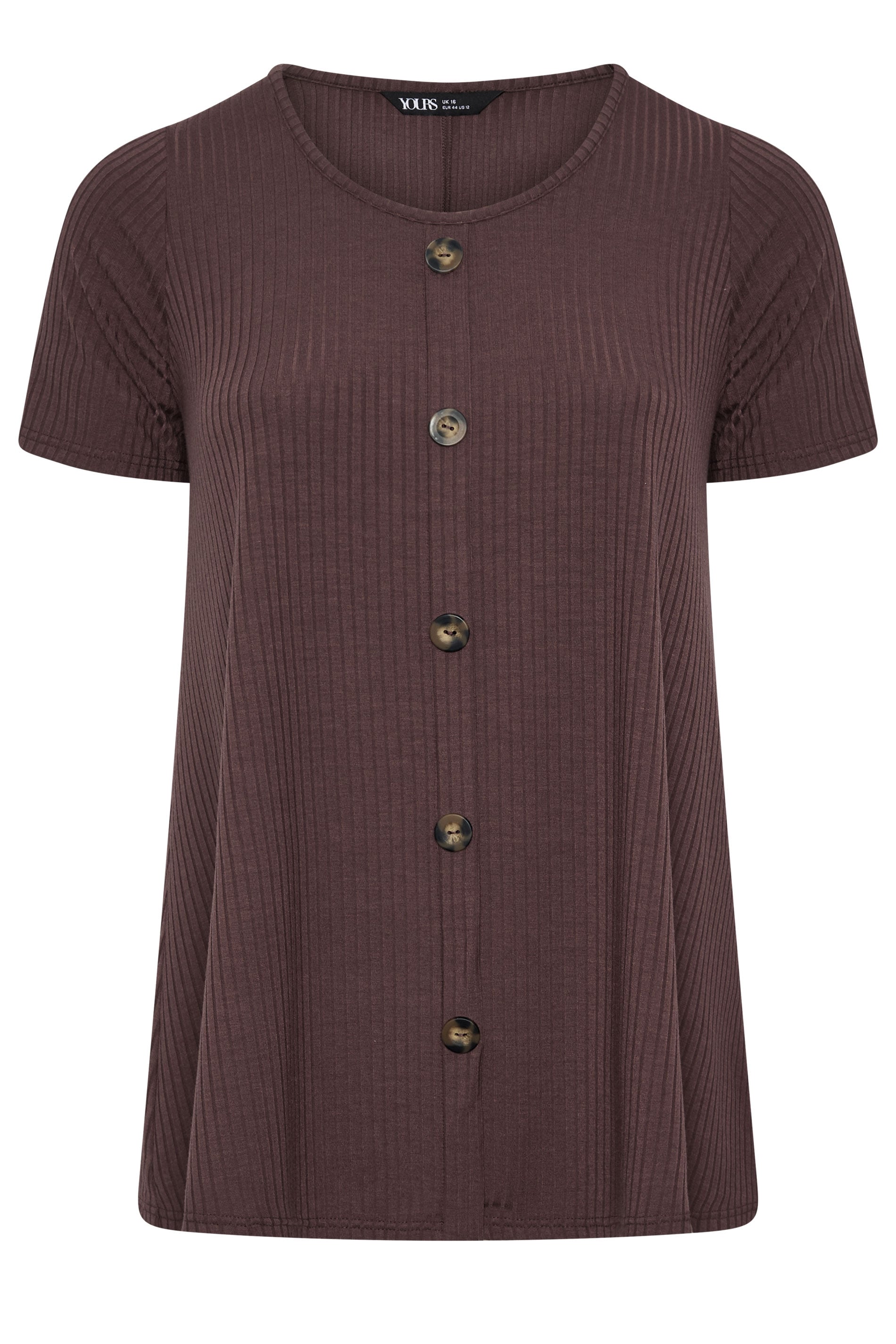 YOURS Plus Size Brown Ribbed Short Sleeve T-Shirt | Yours Clothing 5