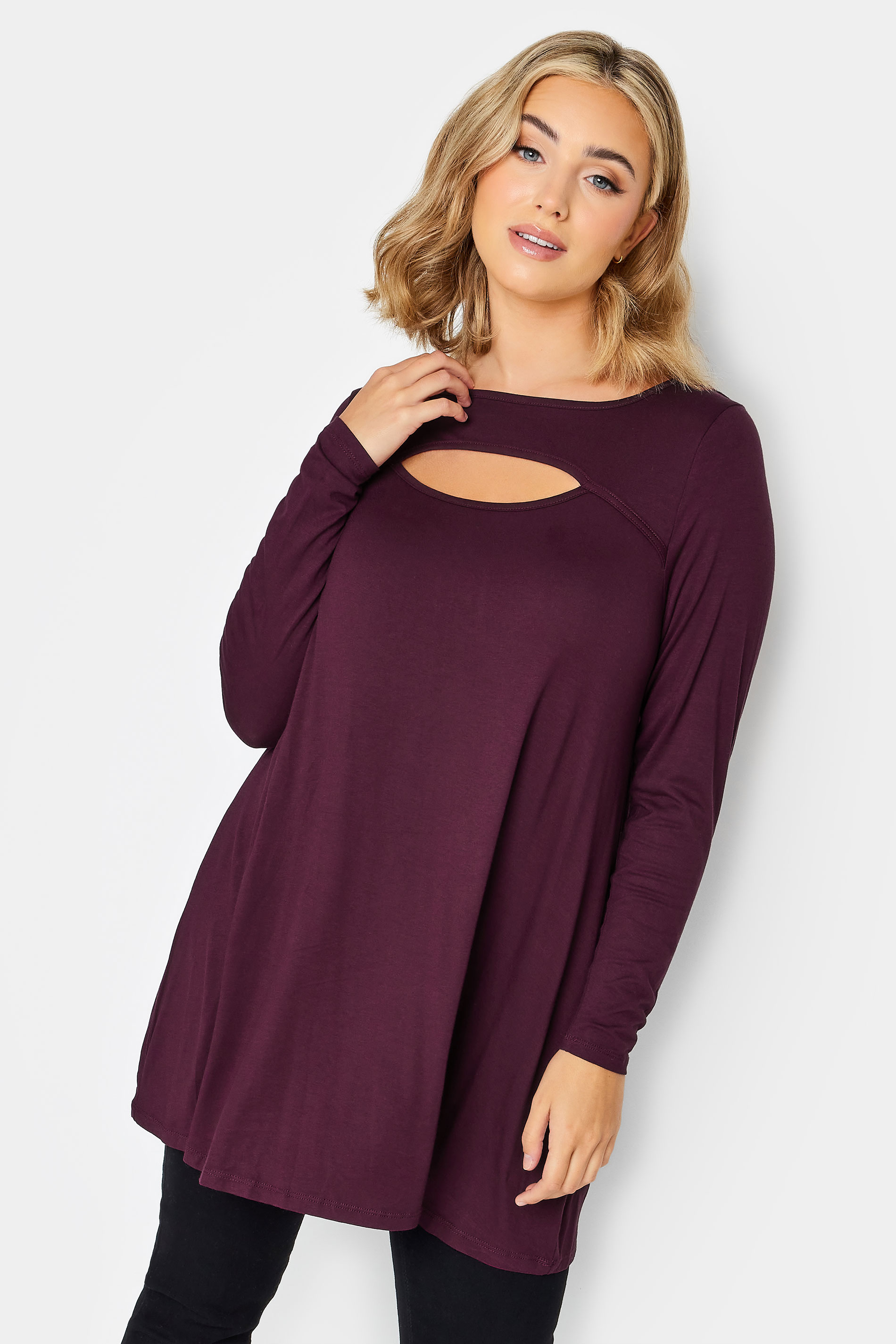 Plus Size Berry Red Cut Out Swing Top | Yours Clothing 1
