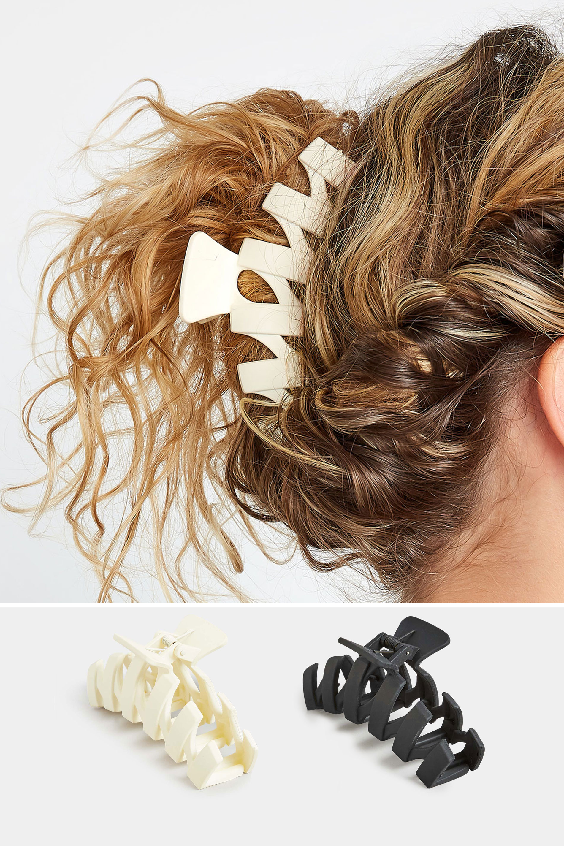 2 PACK Black & White Zig Zag Hair Claw Clips | Yours Clothing 1