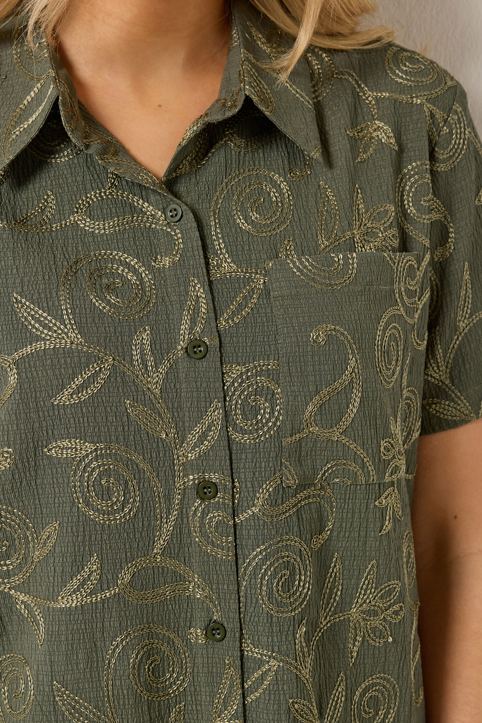 LTS Tall Women's Olive Green Floral Embroidered Shirt | Long Tall Sally 6