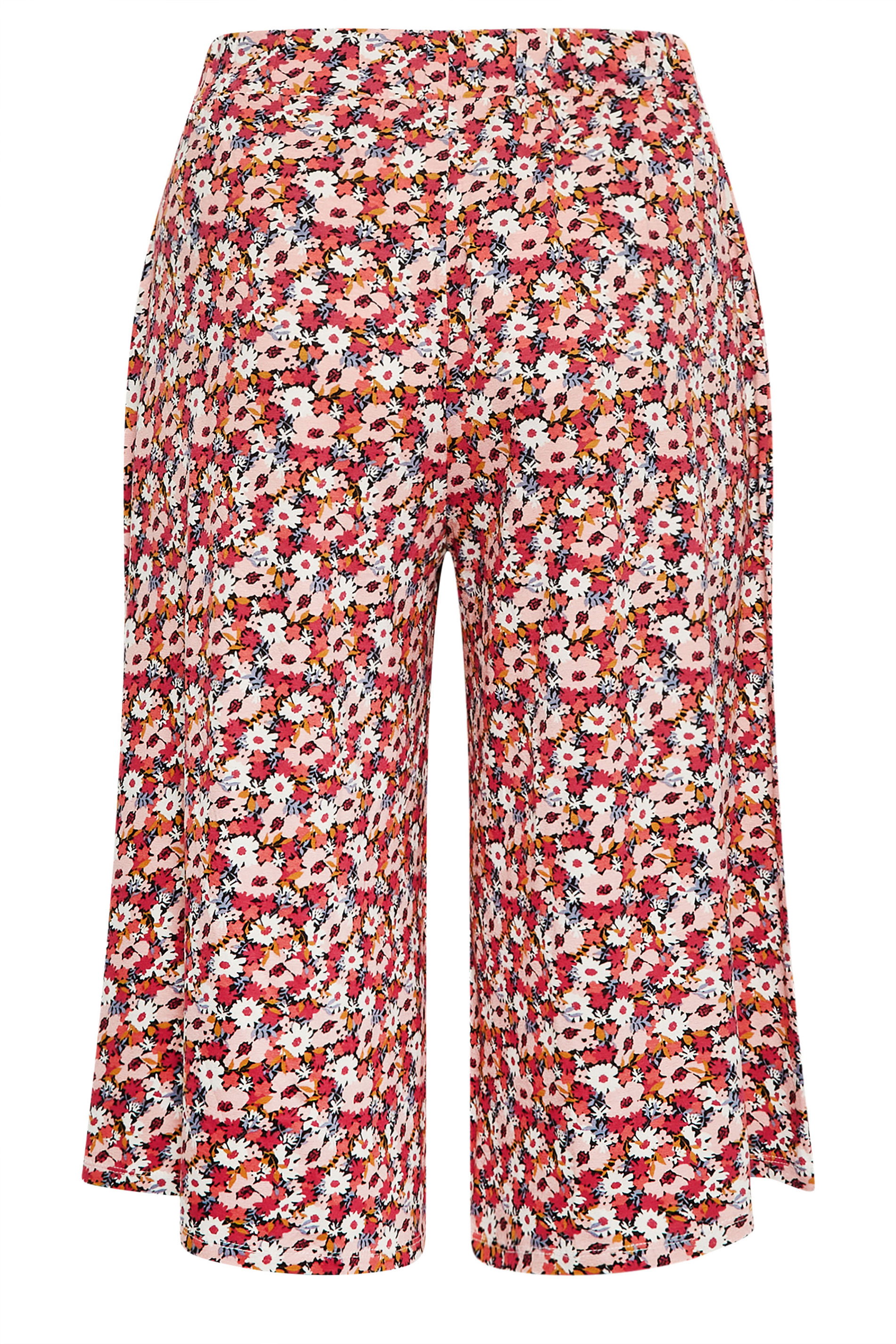 YOURS Curve Black &amp; Pink Floral Print Culottes | Yours Clothing