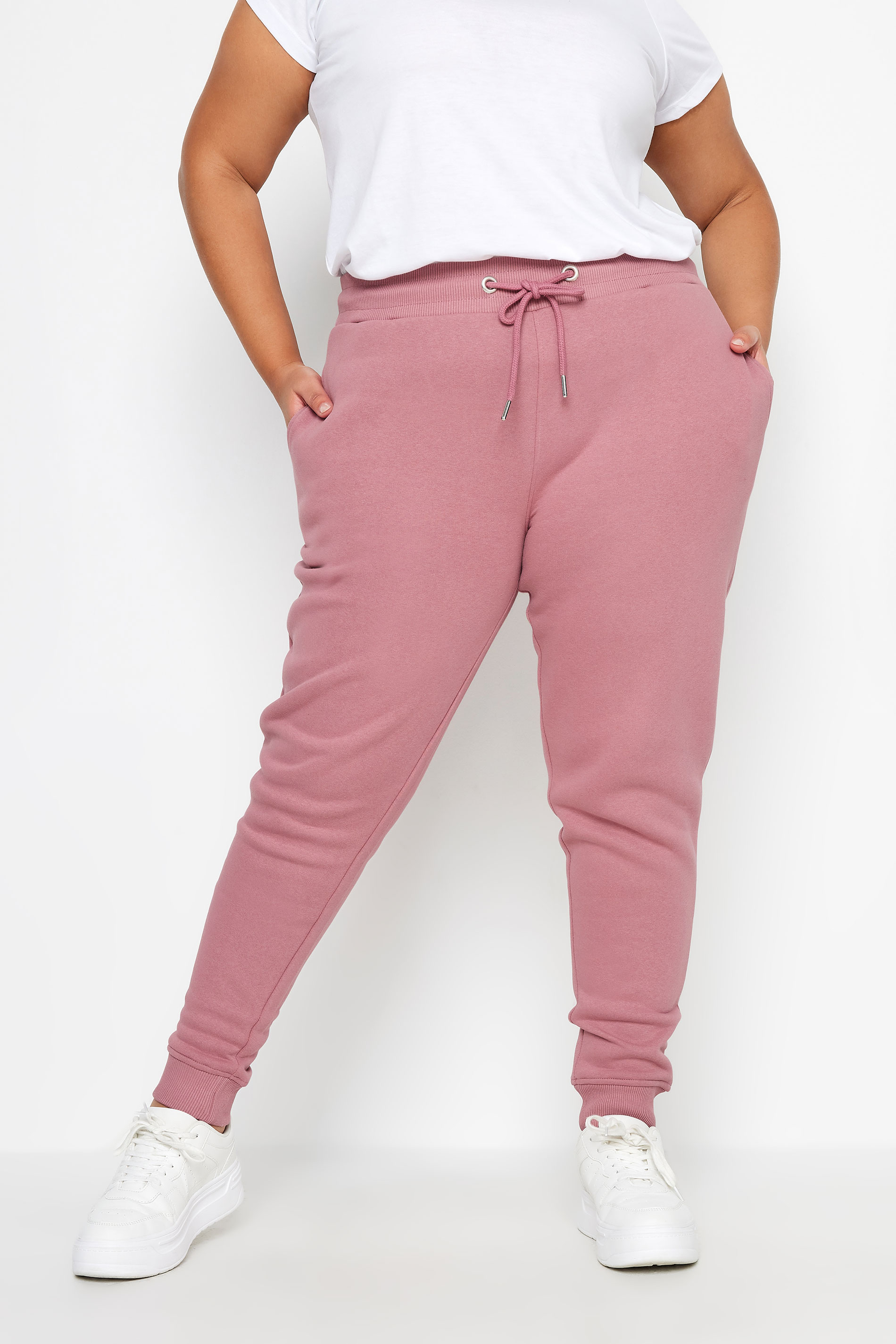 YOURS Plus Size Pink Cuffed Stretch Joggers | Yours Clothing 1