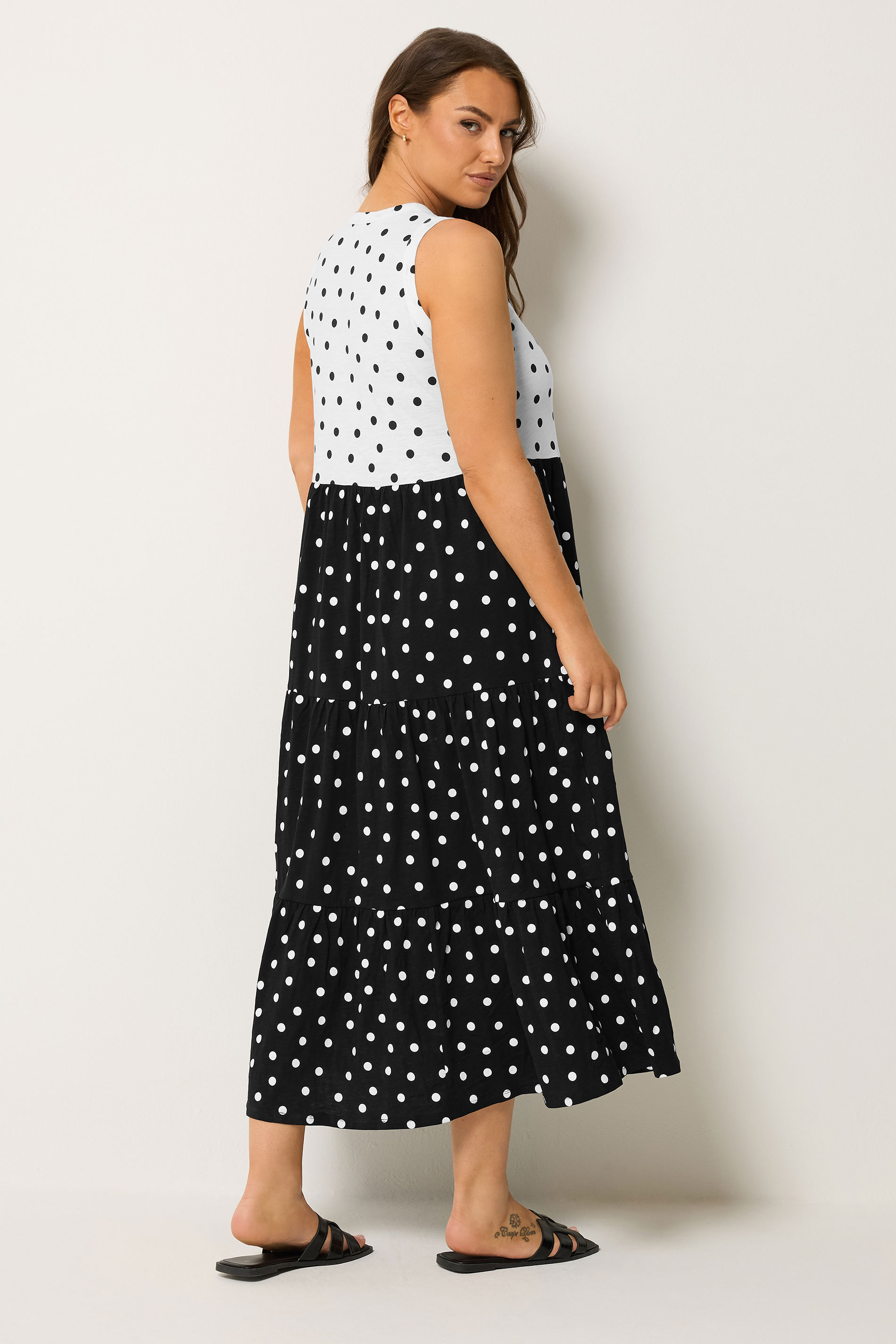YOURS Plus Size Black & White Polka Dot Midi Dress | Yours Clothing 2