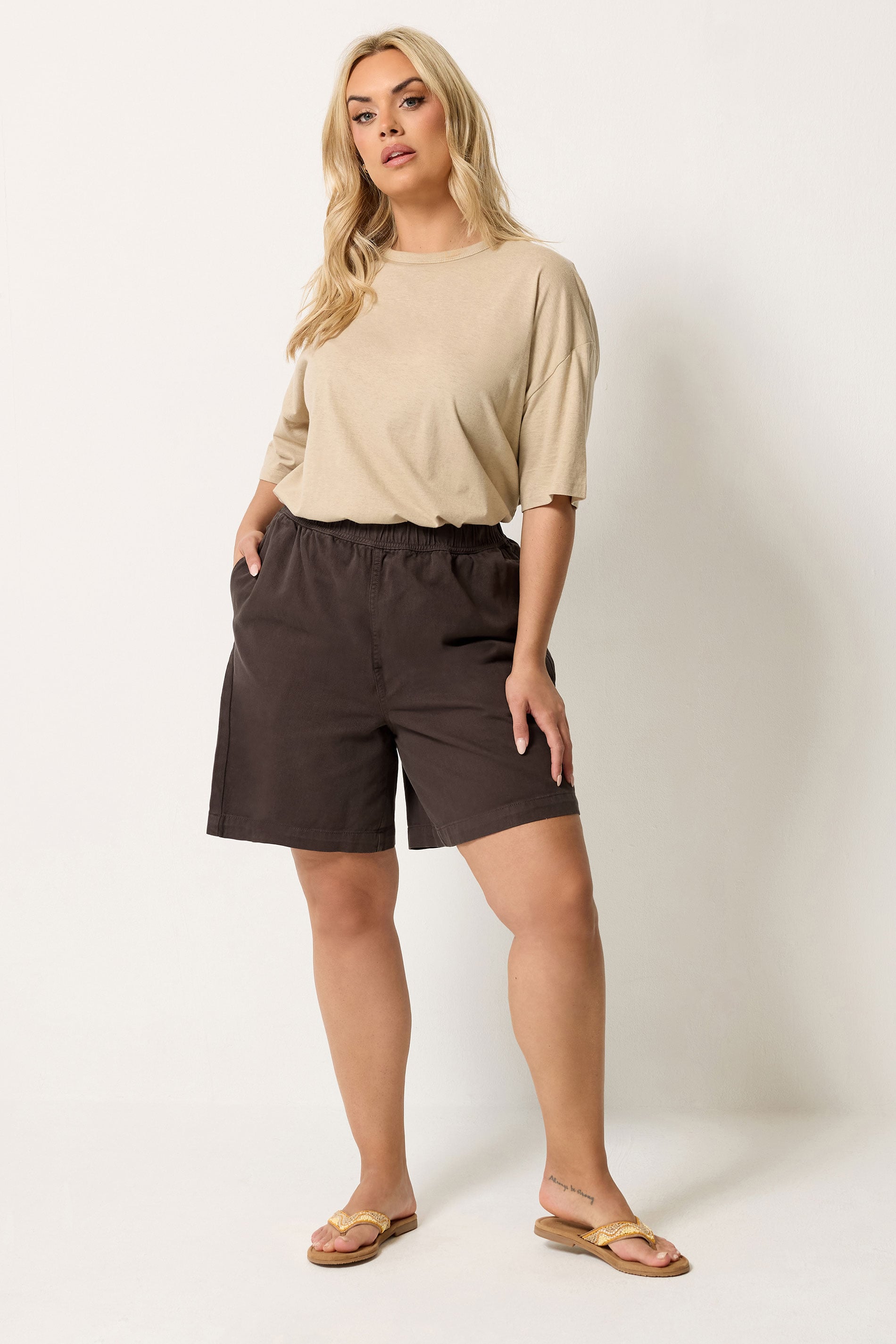 YOURS Plus Size Chocolate Brown Denim Shorts | Yours Clothing 1