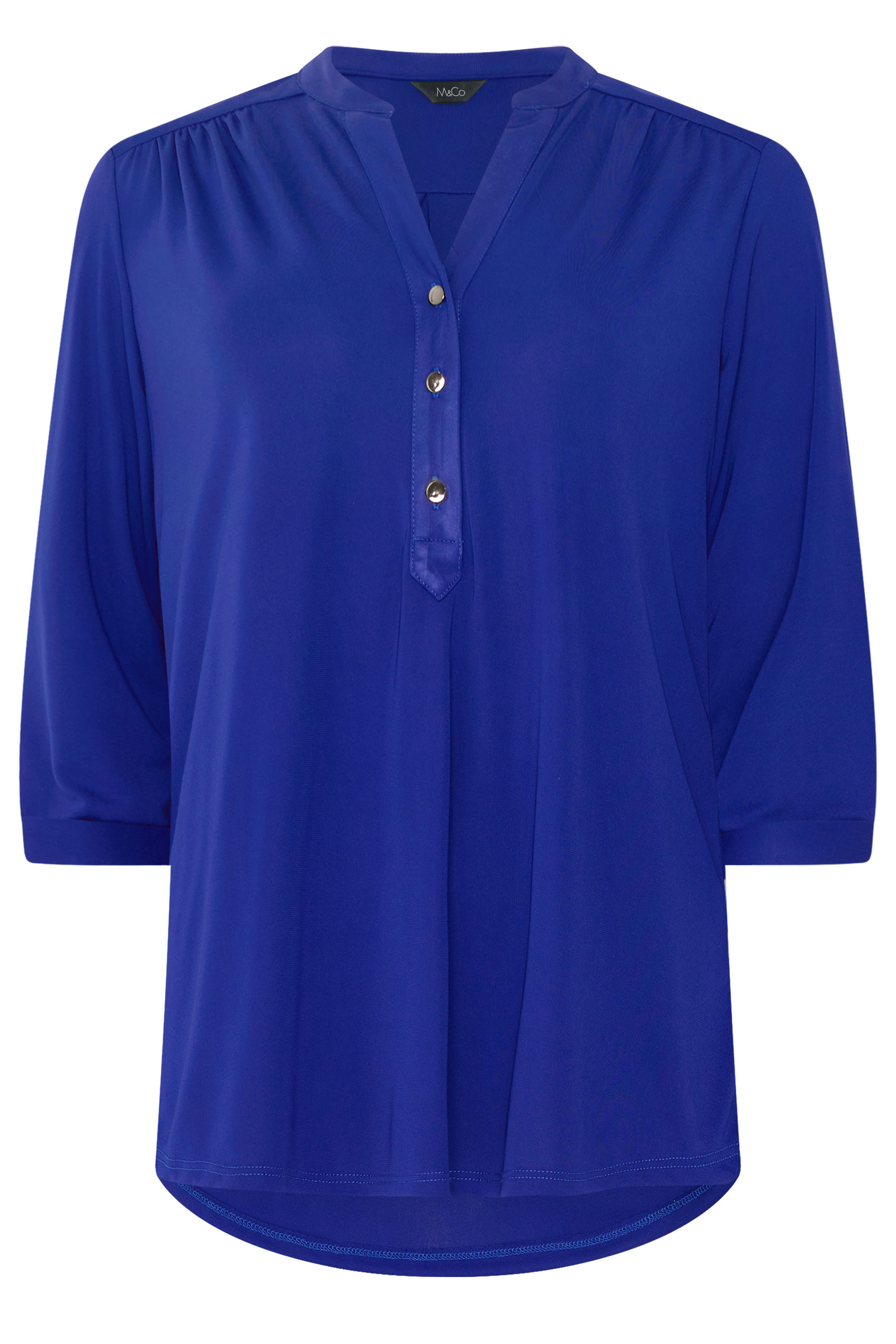 M&Co Blue Half Placket Collarless Shirt | M&Co 5