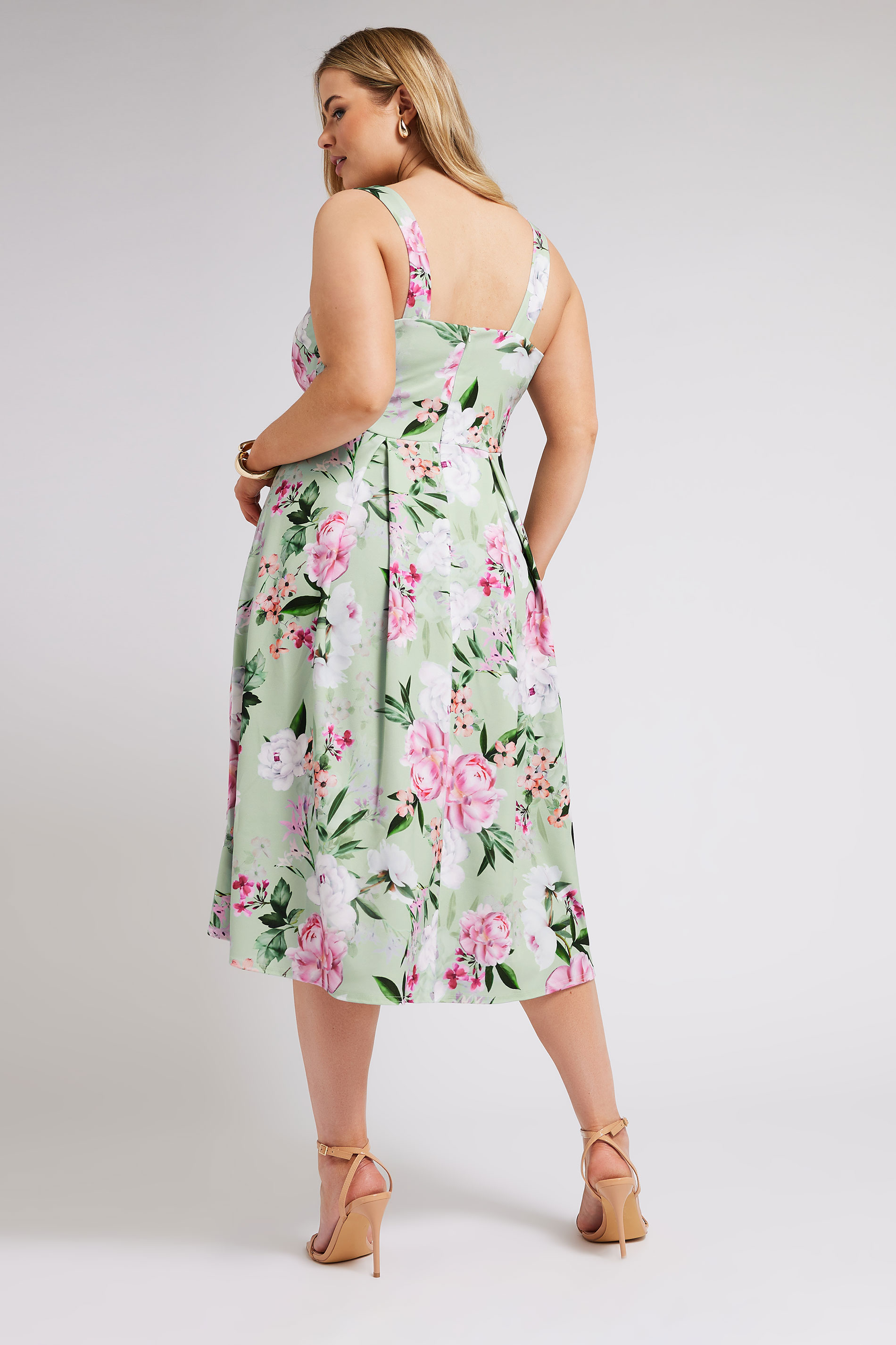 YOURS LONDON Plus Size Green Floral Square Neck Dress | Yours Clothing 3