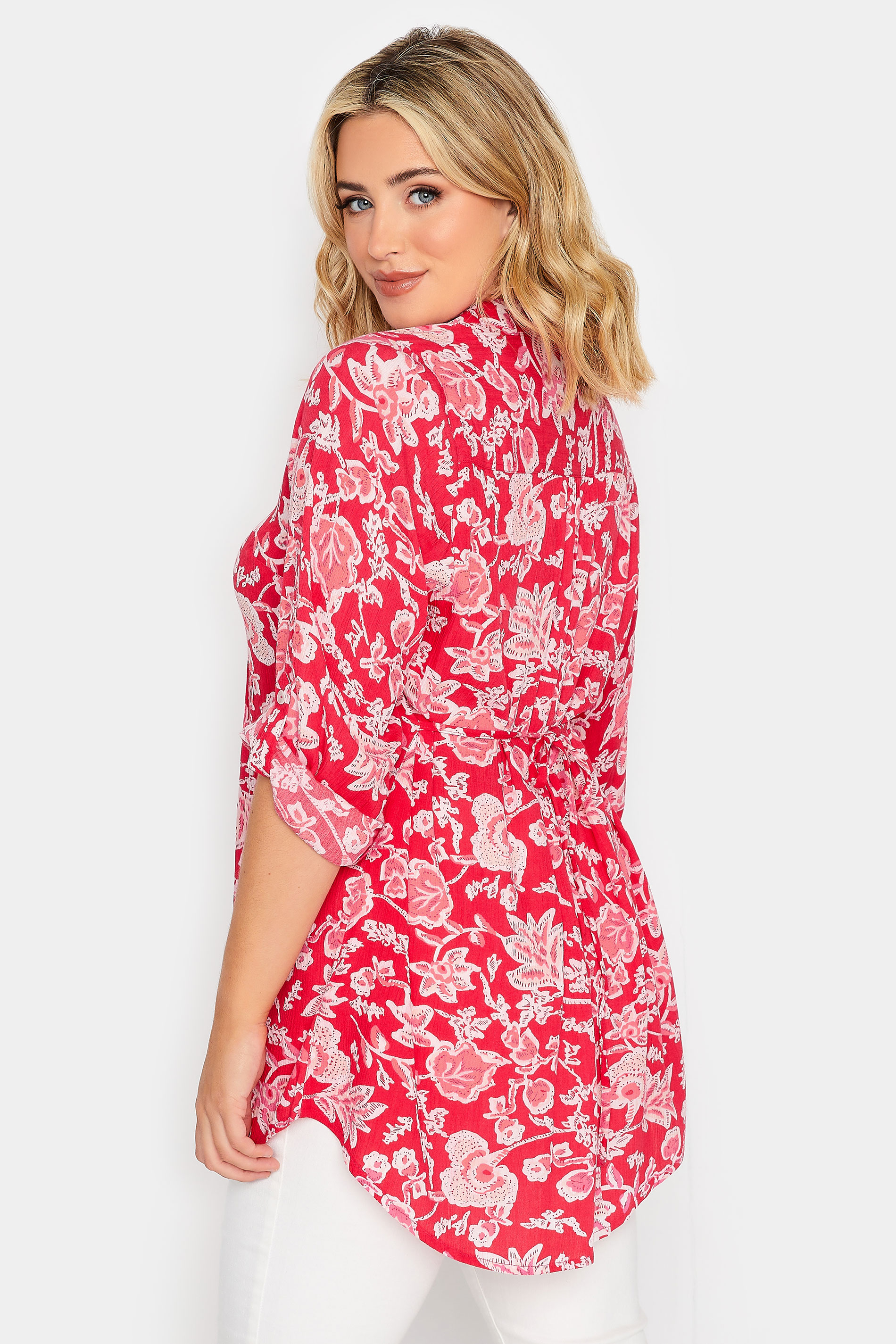 YOURS Curve Pink Floral Print Pintuck Shirt | Yours Clothing 3