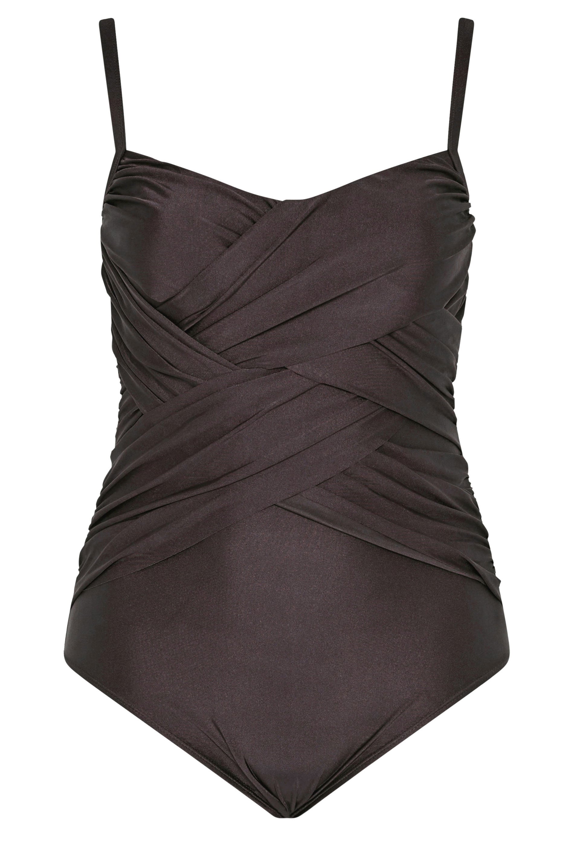 YOURS Plus Size Chocolate Brown Crossover Super Sculpt Swimsuit | Yours Clothing 5