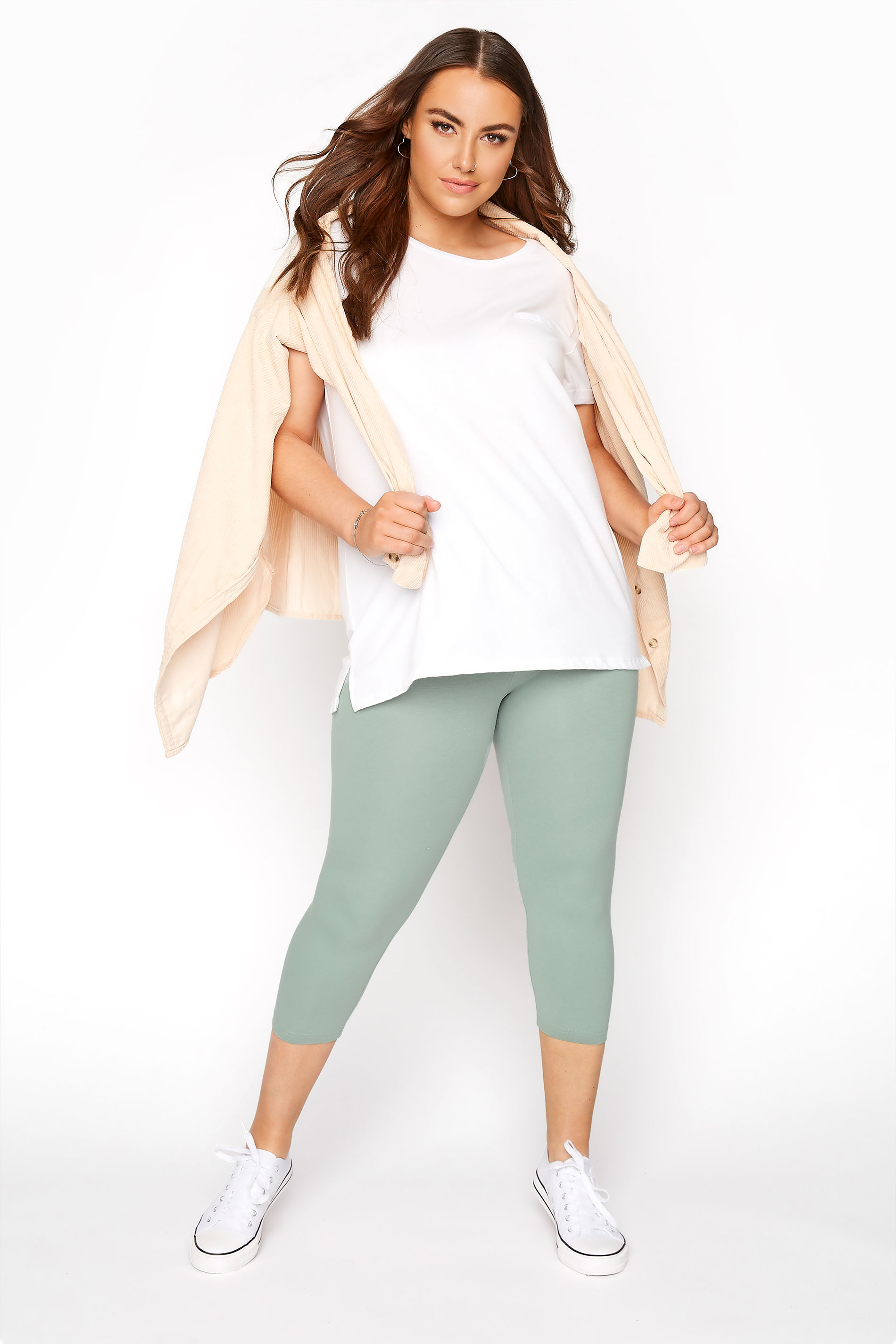 YOURS FOR GOOD Curve Sage Green Cropped Leggings 1