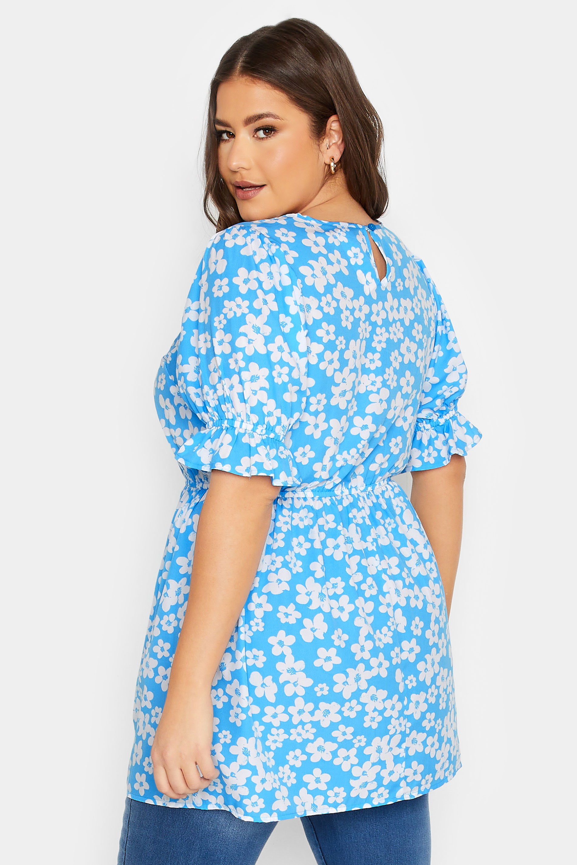 YOURS Curve Plus Size Blue Floral Peplum Top | Yours Clothing  3