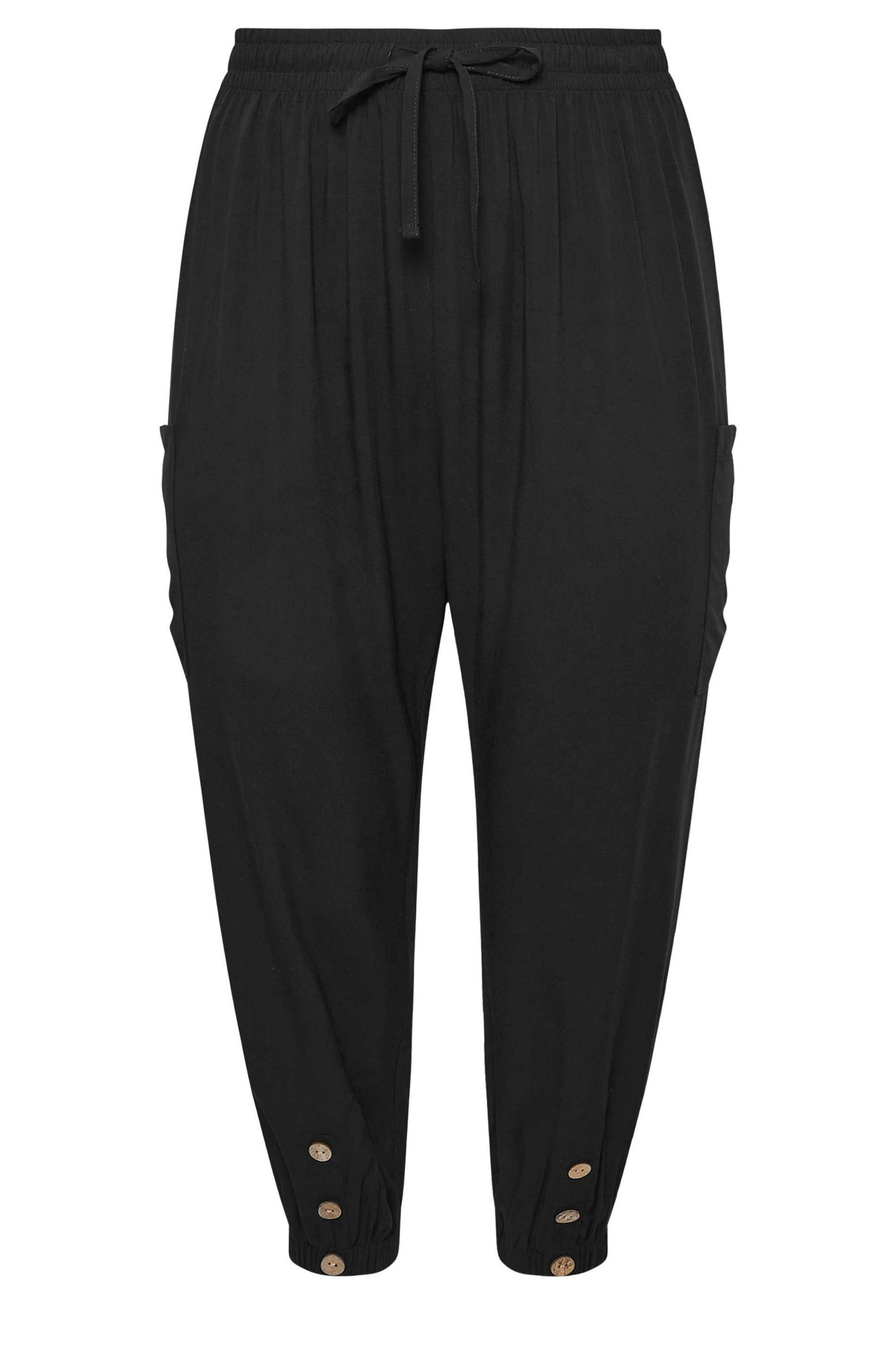 YOURS Plus Size Black Button Front Cropped Trousers | Yours Clothing