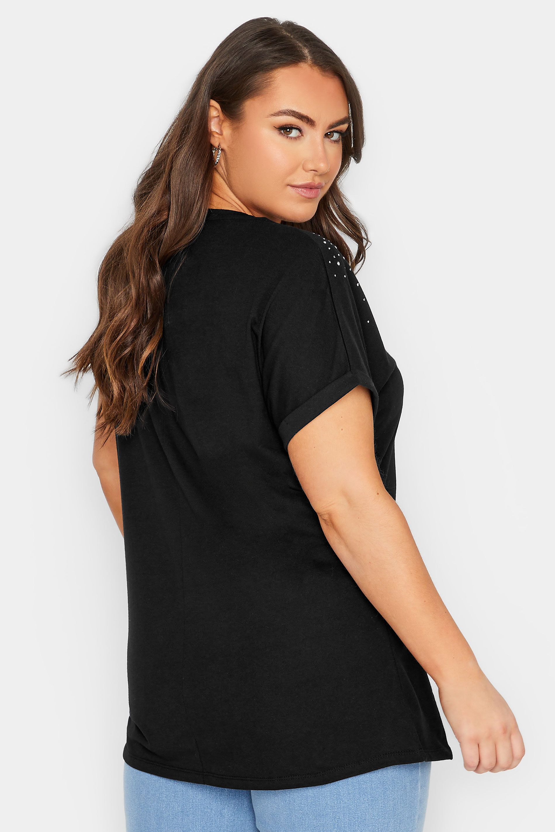 YOURS Plus Size Curve Black Sequin T-Shirt | Yours Clothing 3