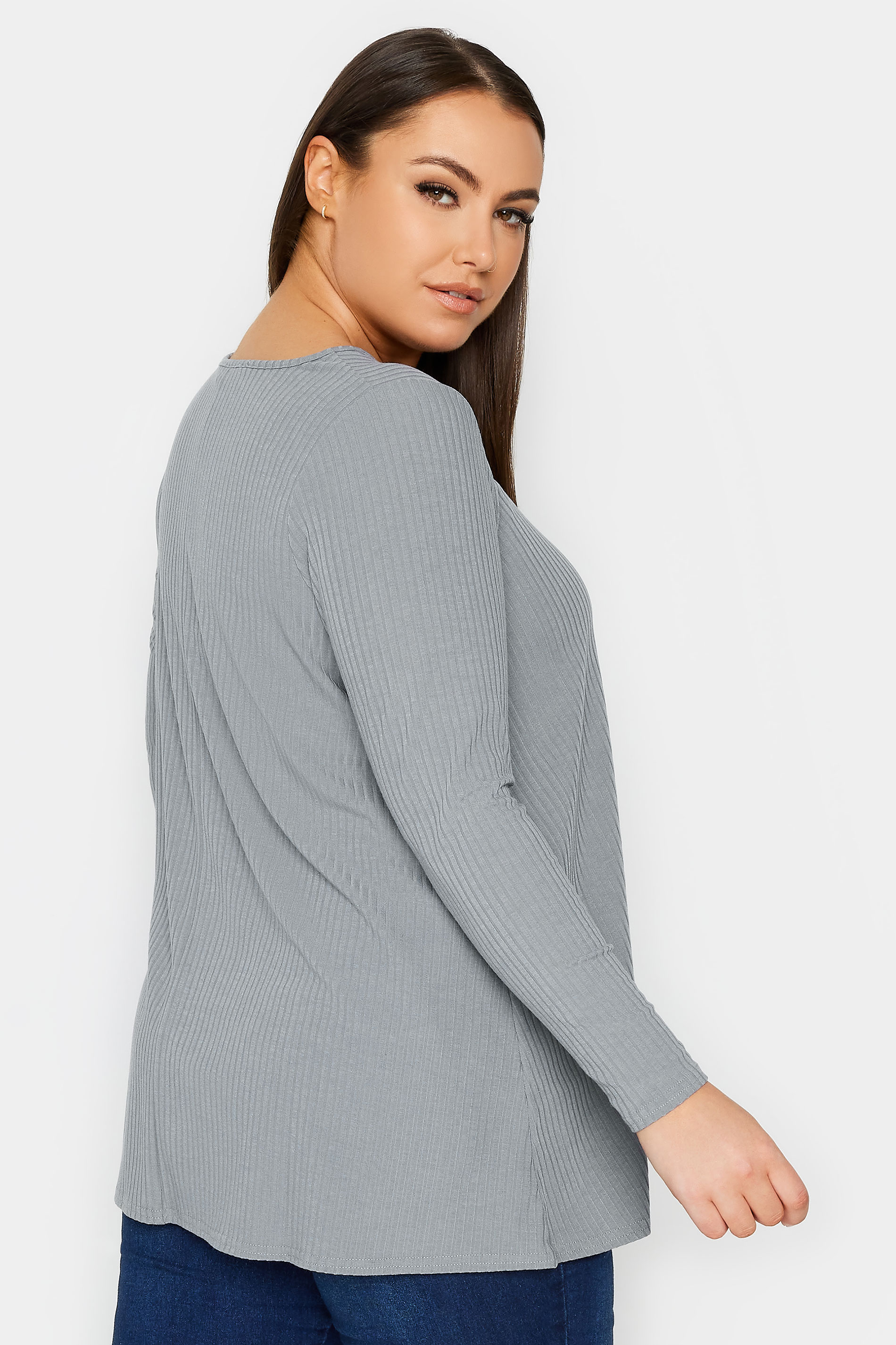 YOURS Plus Size Grey Ribbed Swing T-Shirt | Yours Clothing 3