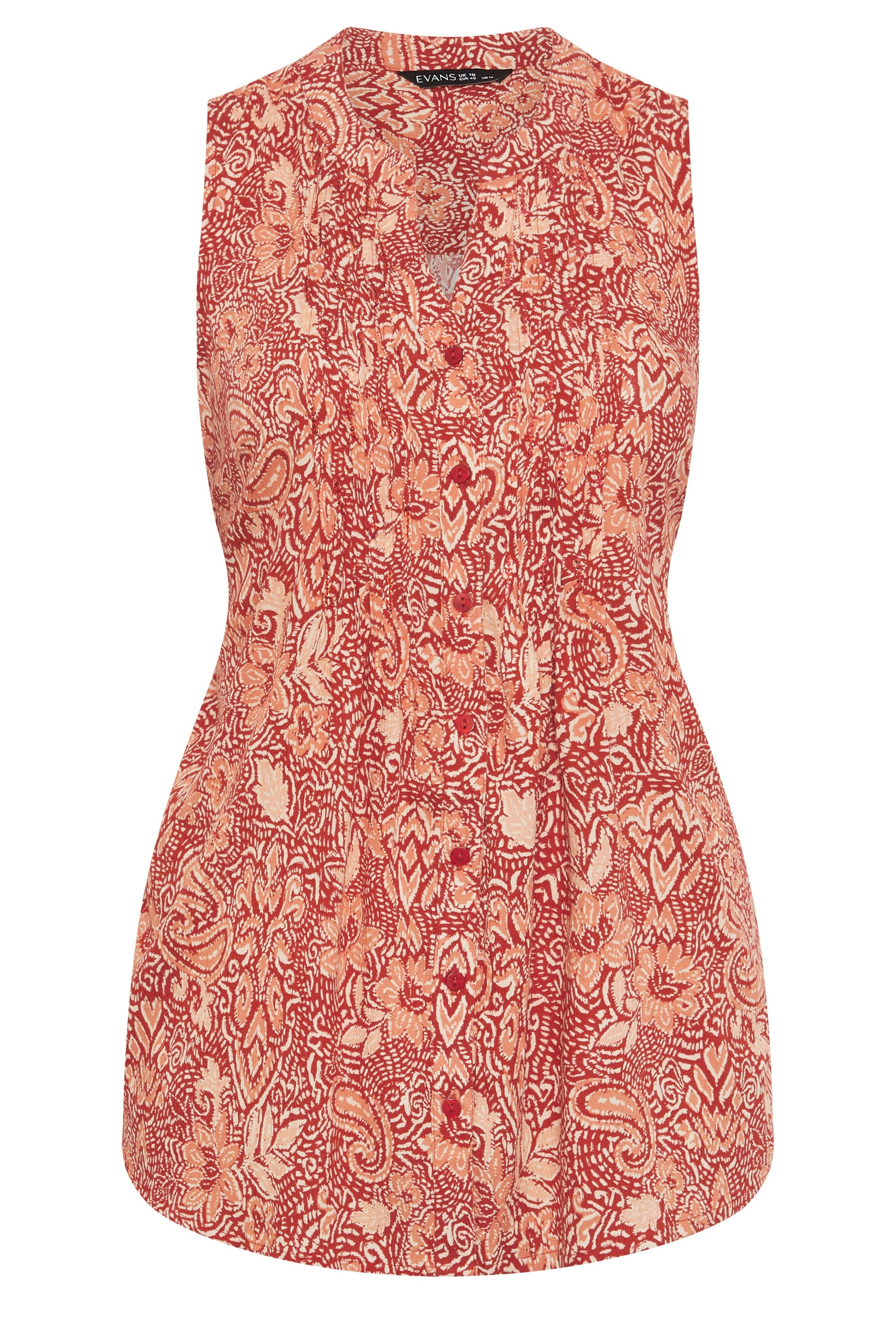 EVANS Plus Size Rust Orange Print Pintuck Sleeveless Vest | Evans 5