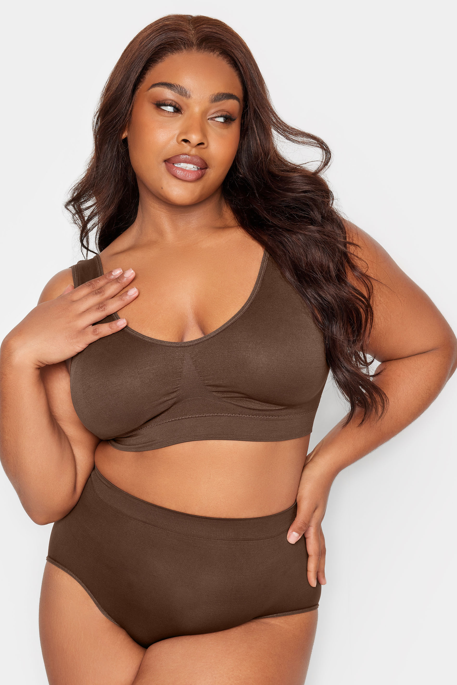 Plus Size Brown Seamless Padded Non-Wired Bralette | Yours Clothing 2