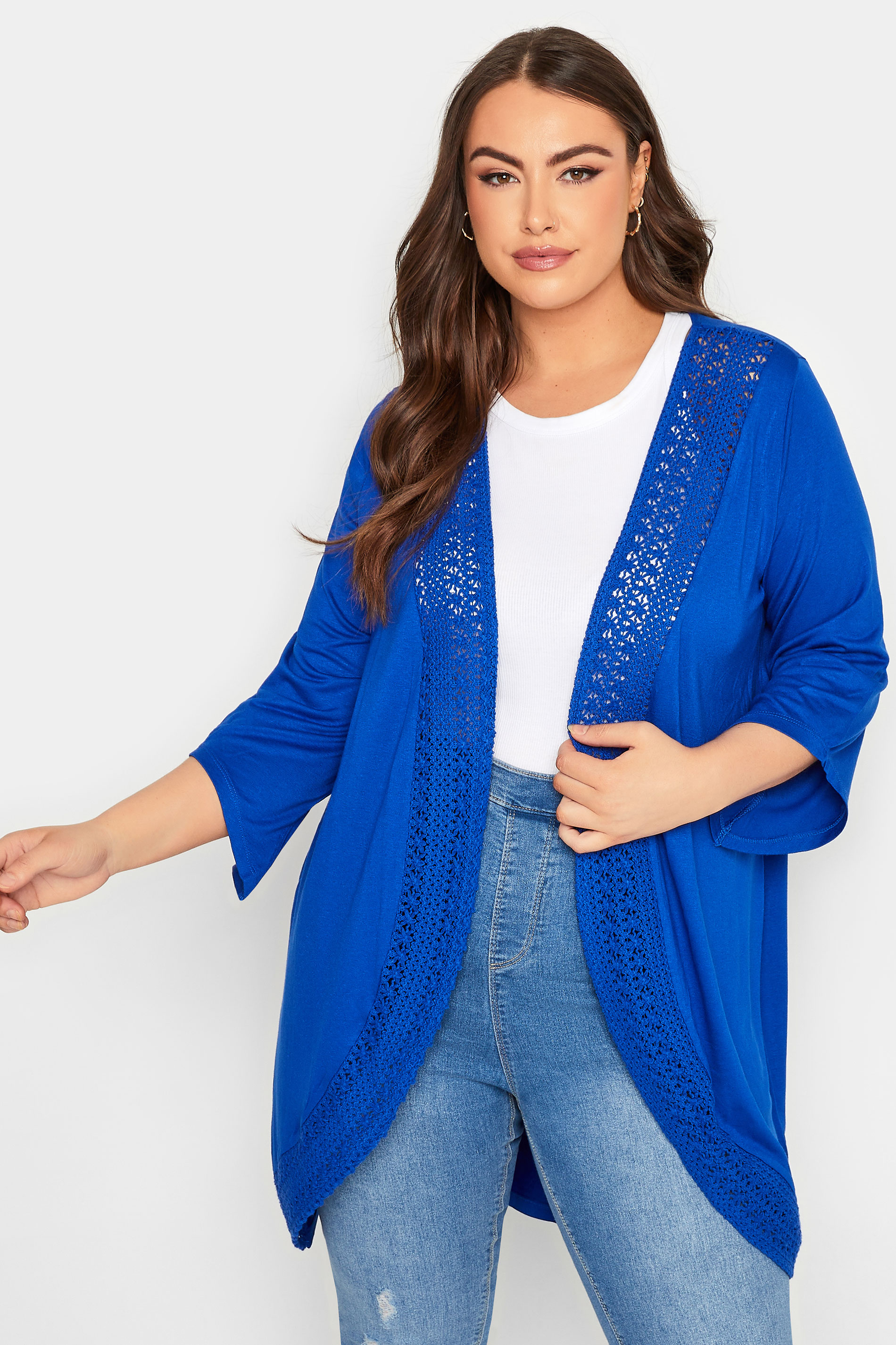 YOURS Plus Size Blue Lace Front Kimono | Yours Clothing 1