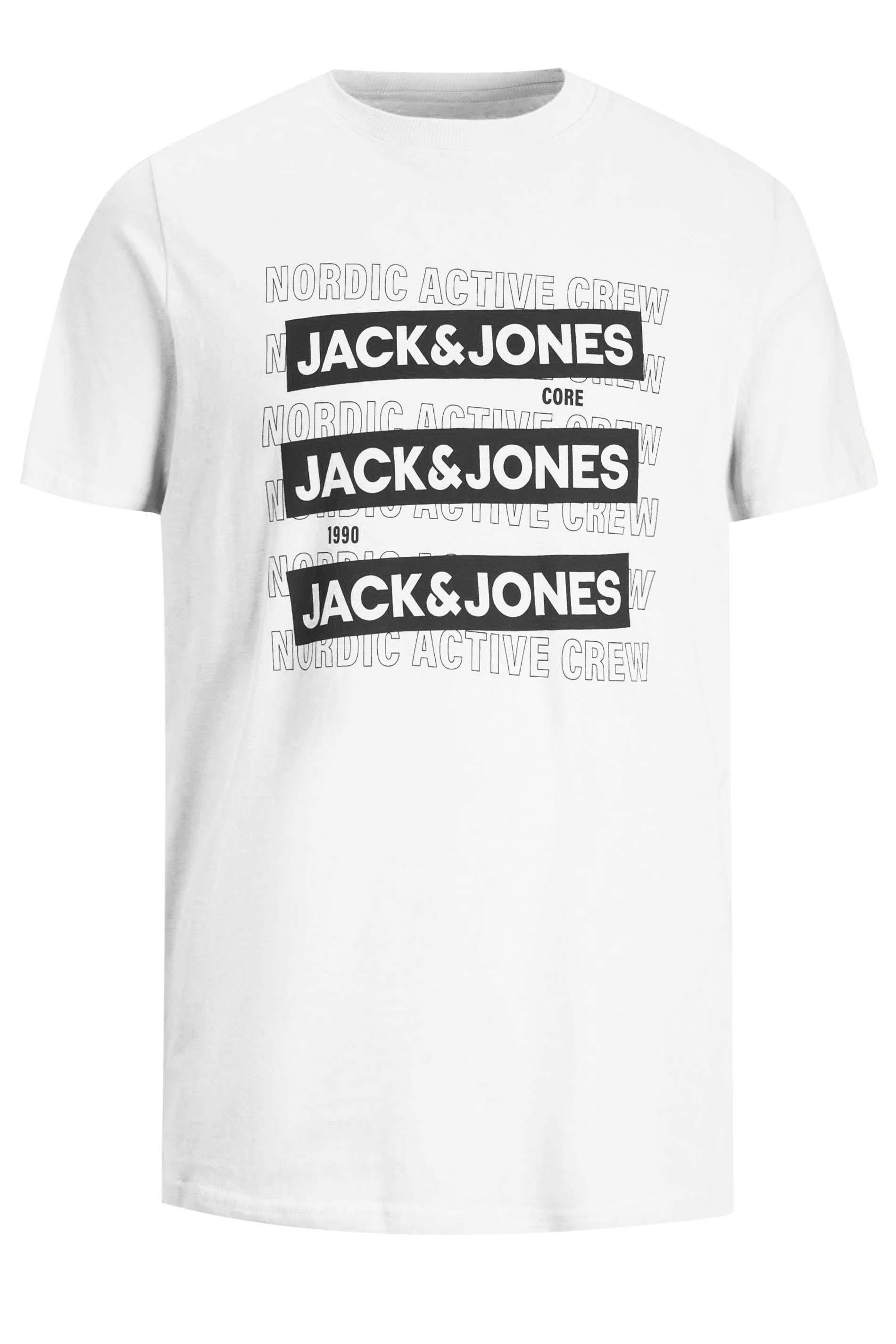 JACK & JONES Big & Tall White 'Nordic Active Crew' Logo T-Shirt | BadRhino 2