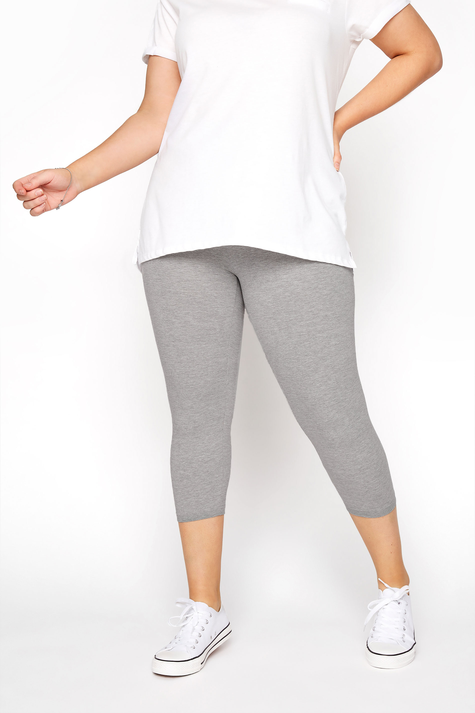 Plus Size YOURS FOR GOOD Grey Marl Cropped Leggings | Yours Clothing 2