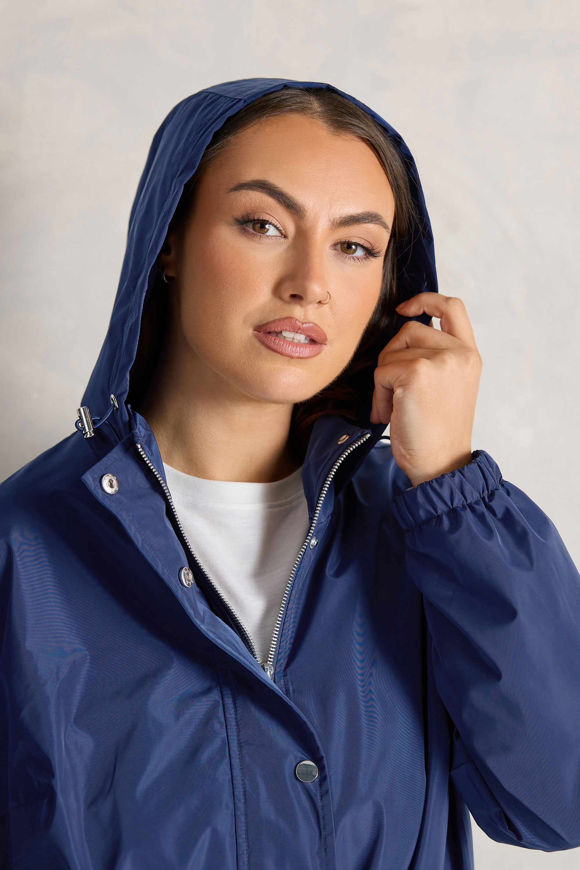 EVANS Plus Size Navy Blue Lightweight Rain Jacket | Evans 6