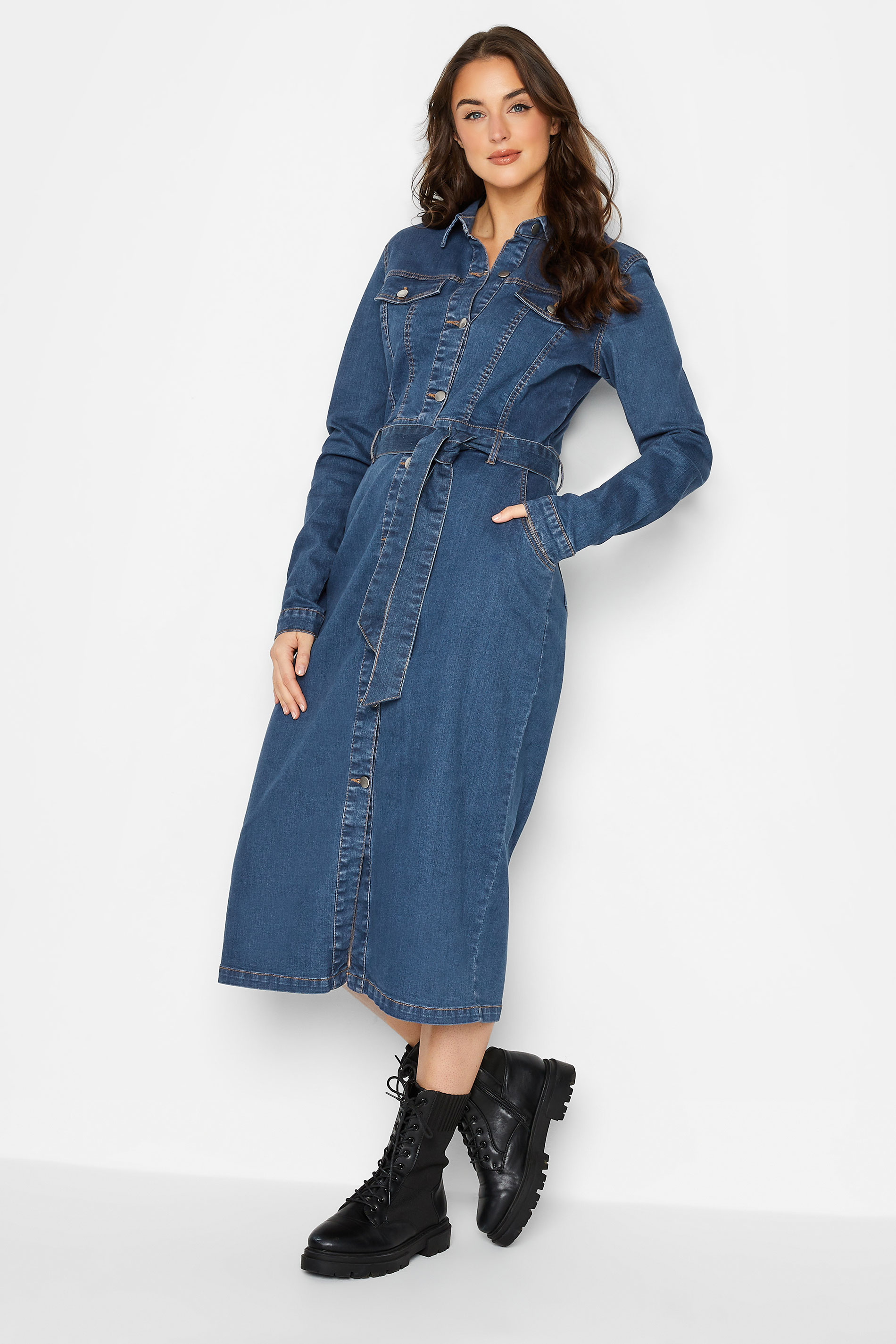 LTS Tall Womens Blue Denim Button Through Dress | Yours Clothing  1