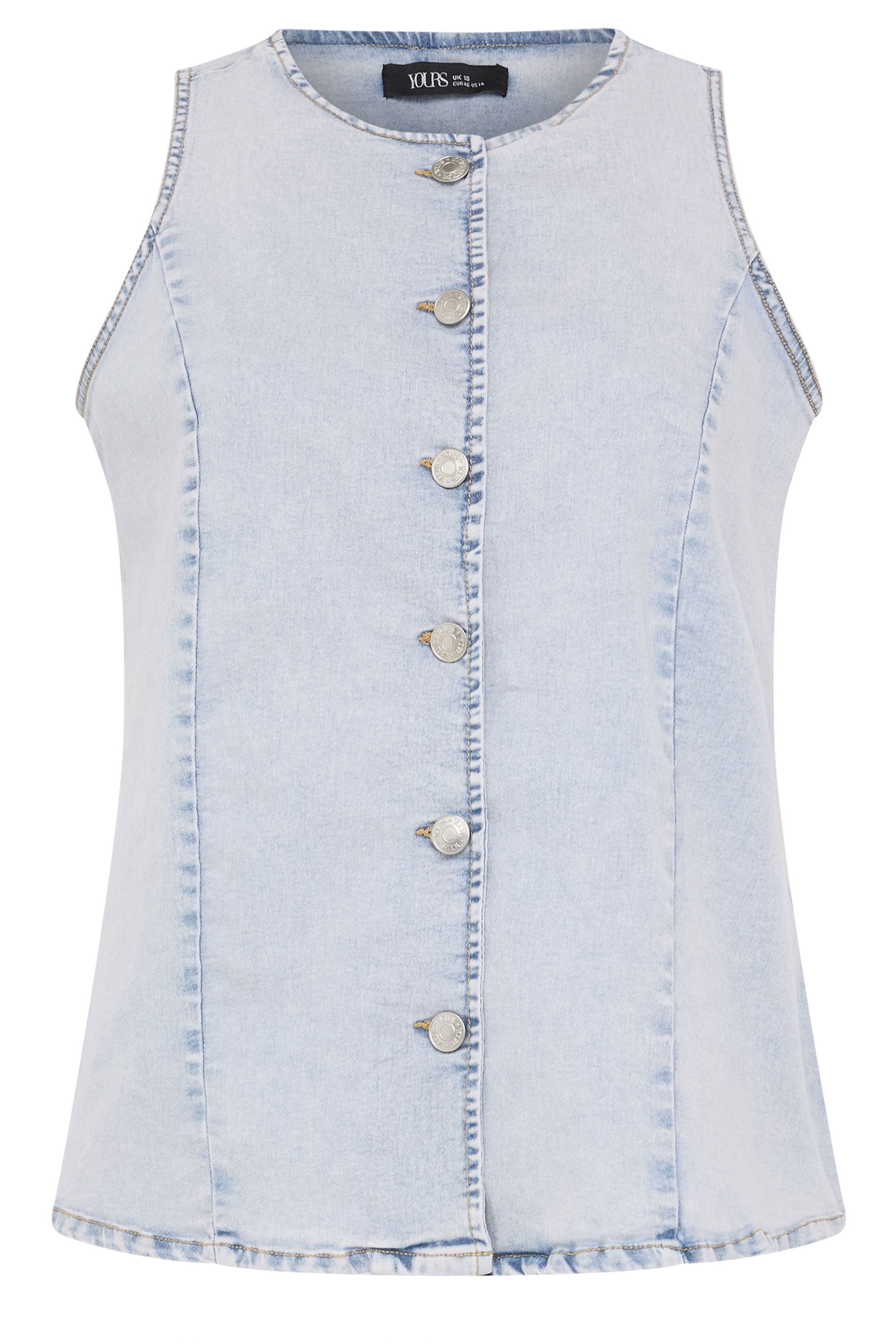 YOURS Plus Size Bleach Blue Denim Longline Waistcoat | Yours Clothing 5