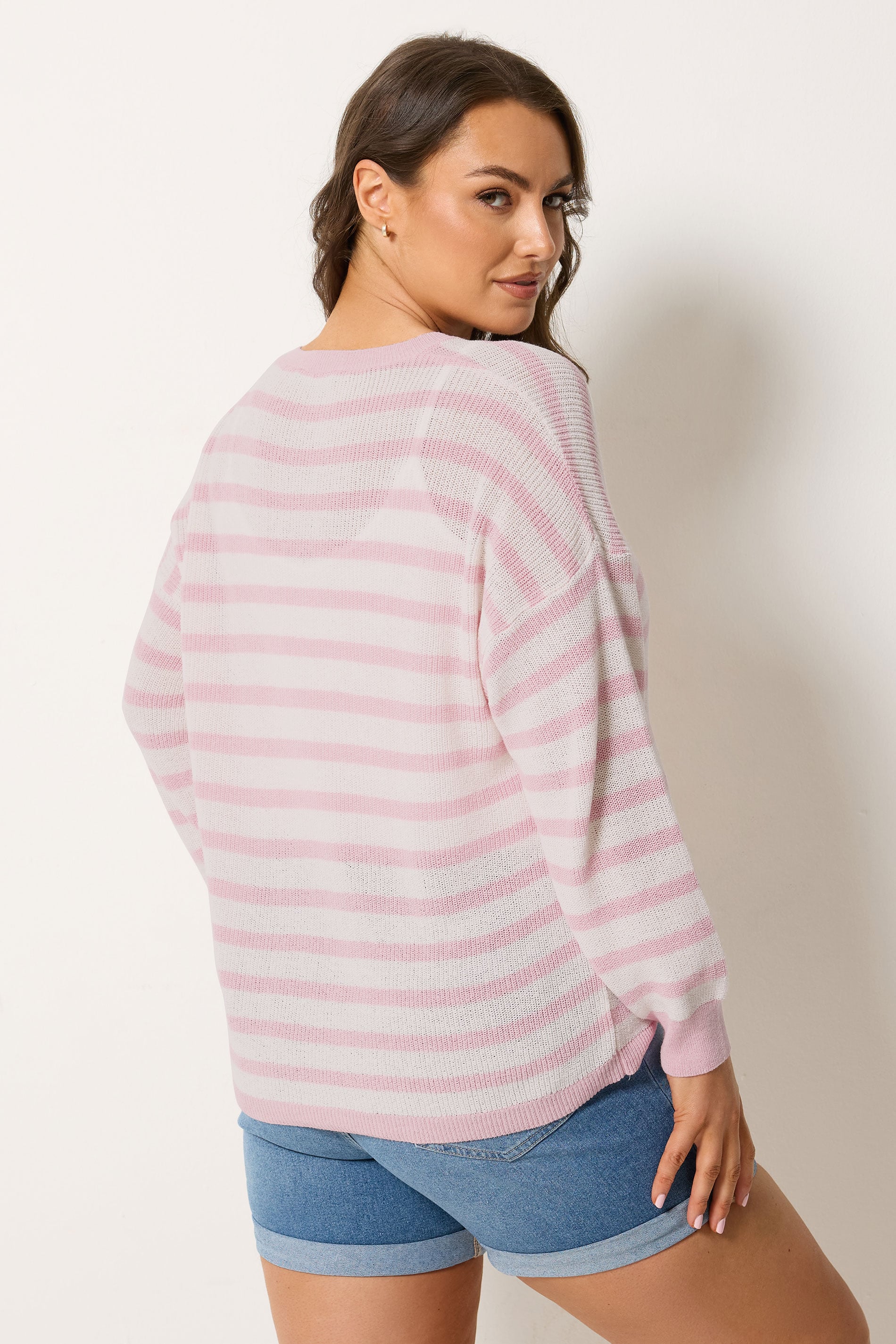 YOURS Plus Size Pink Stripe Knitted Cardigan | Yours Clothing 2