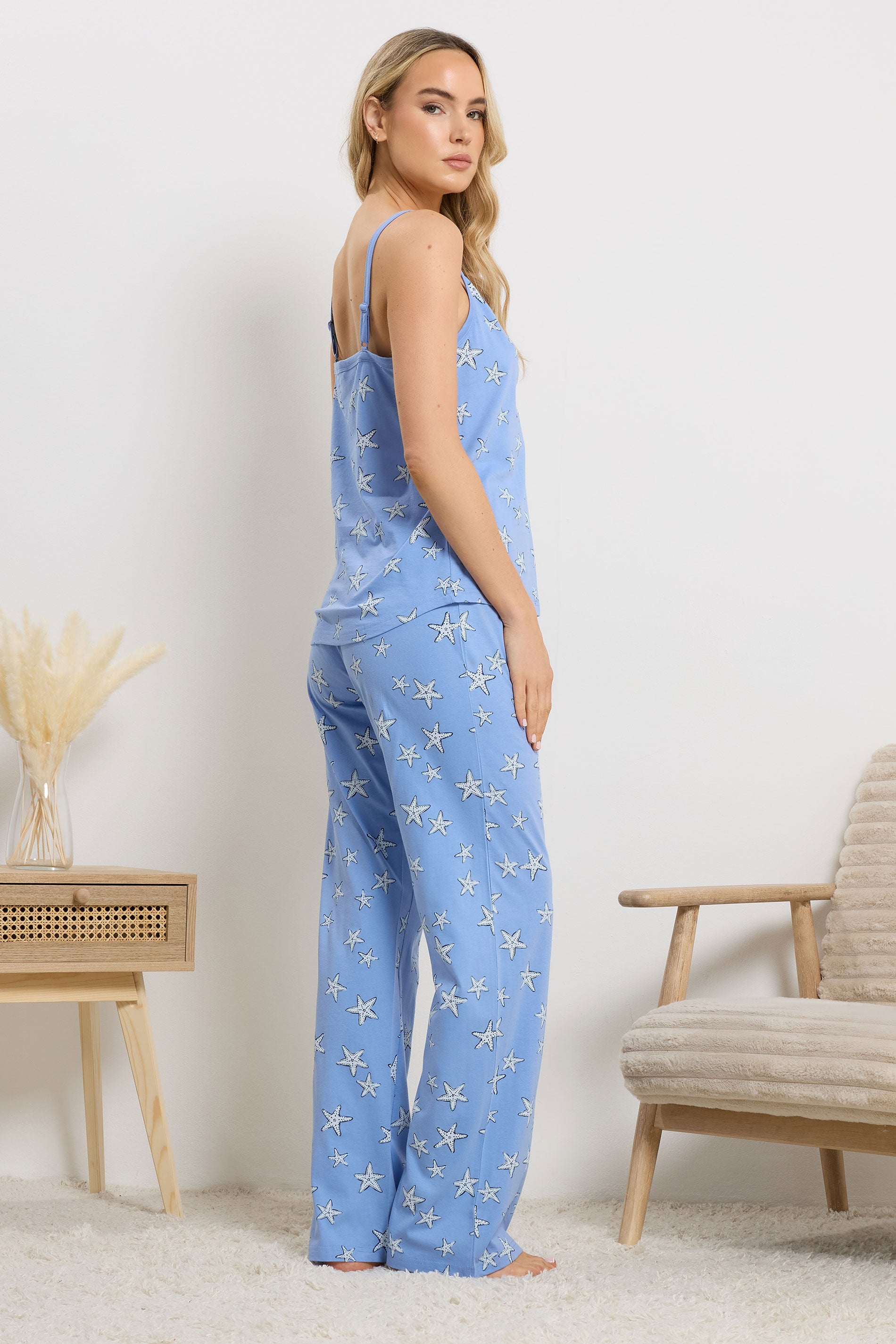 LTS Tall Women's Blue Starfish Print Cotton Wide Leg Pyjama Set | Long Tall Sally 2