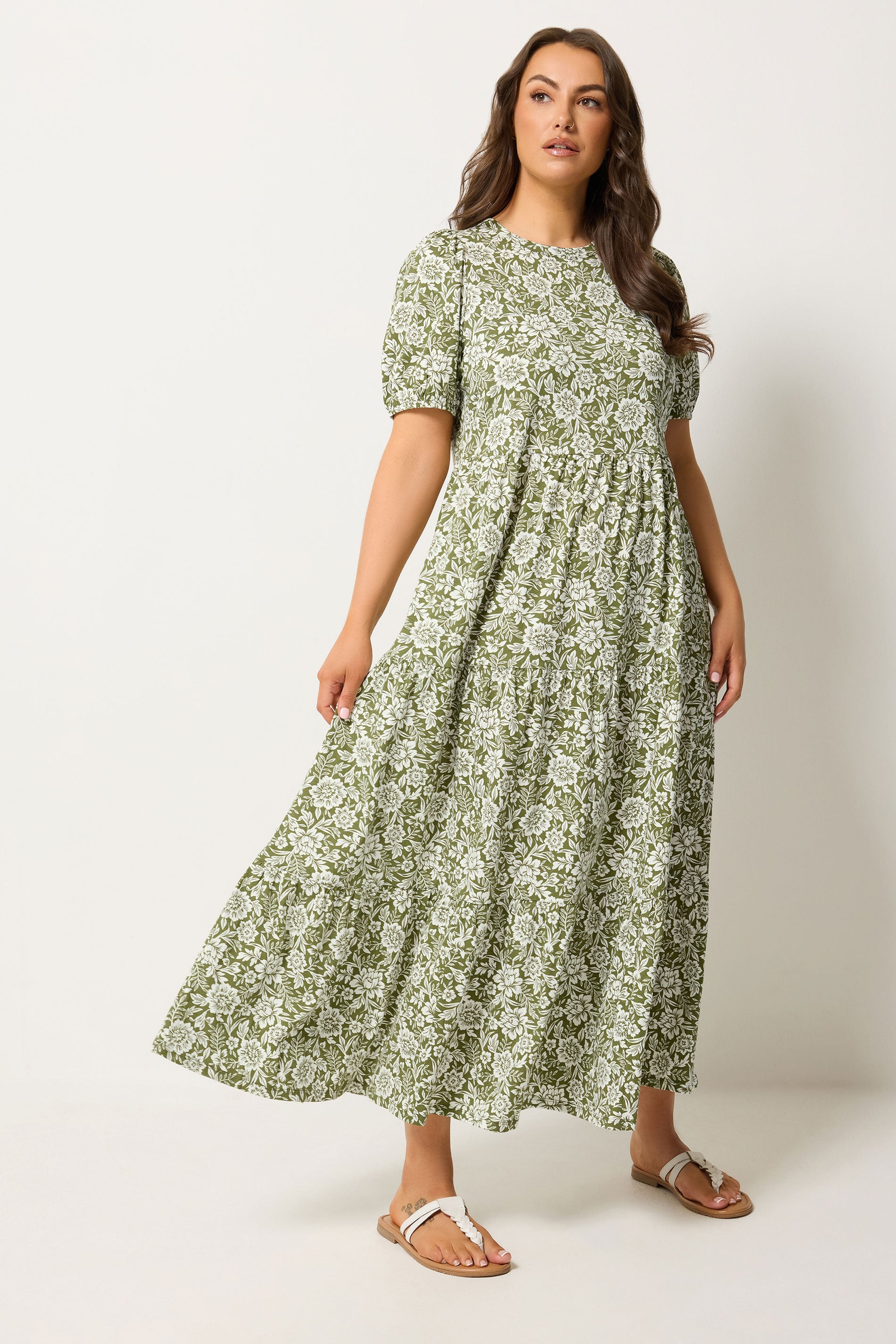 YOURS Plus Size Green Floral Tiered Maxi Dress | Yours Clothing 1