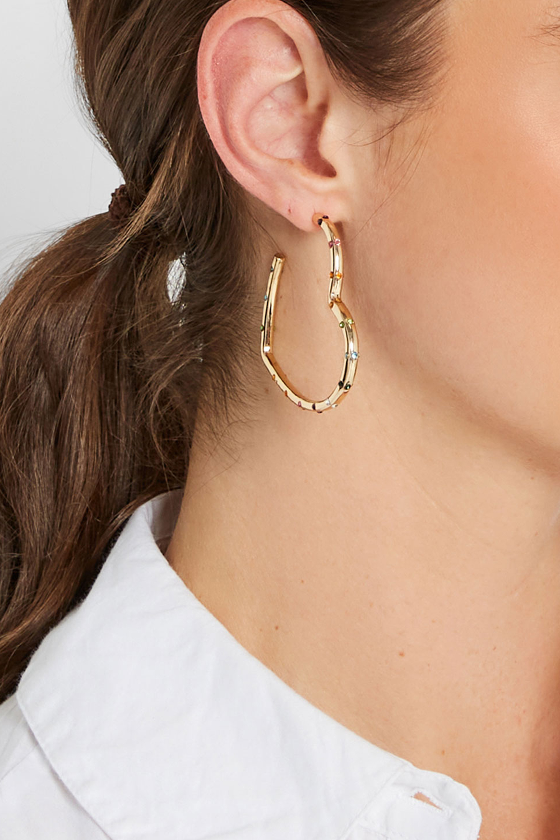 Gold Heart Diamante Hoop Earrings | Yours Clothing 1