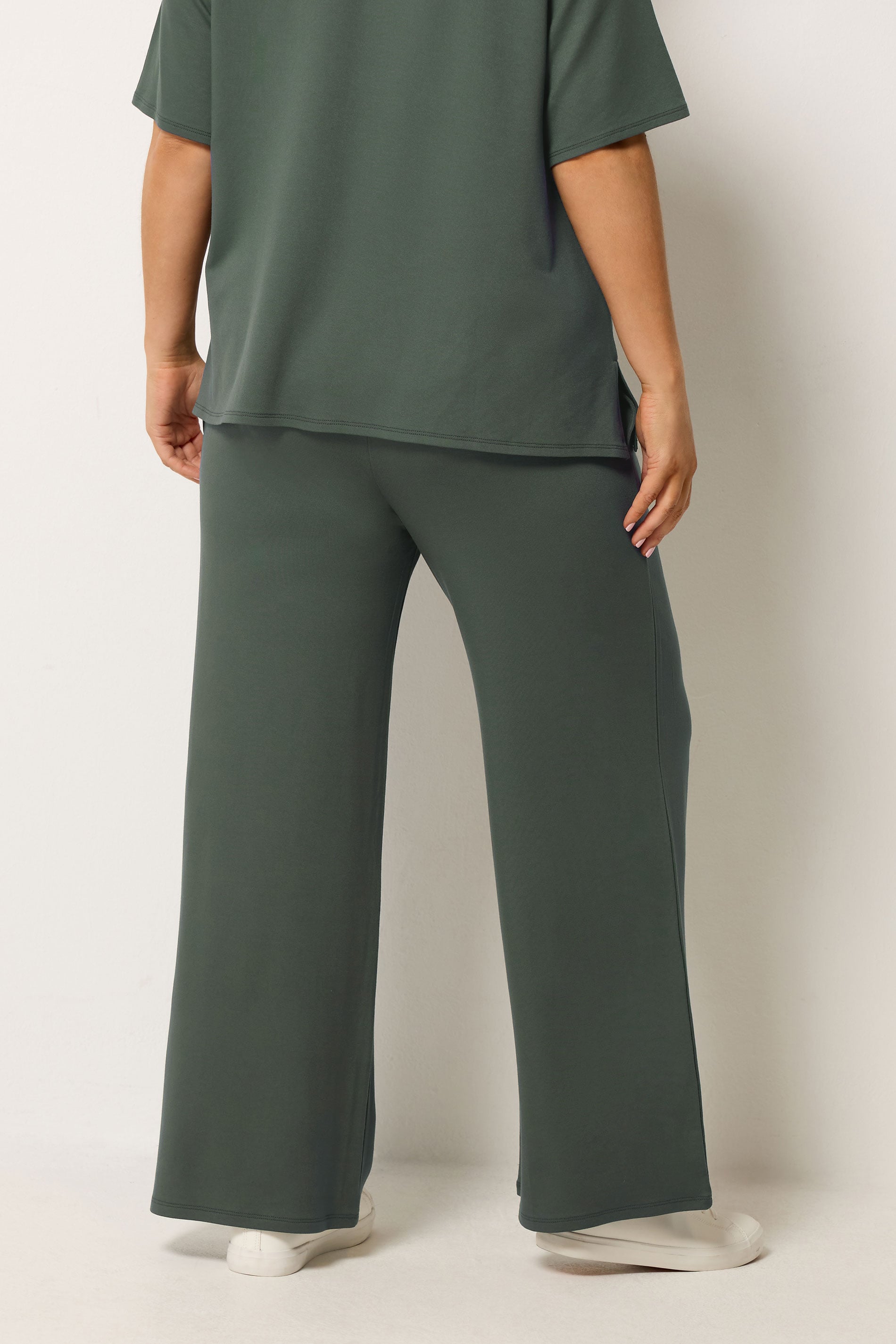 YOURS Plus Size Sage Green Soft Touch Wide Leg Joggers | Yours Clothing 2